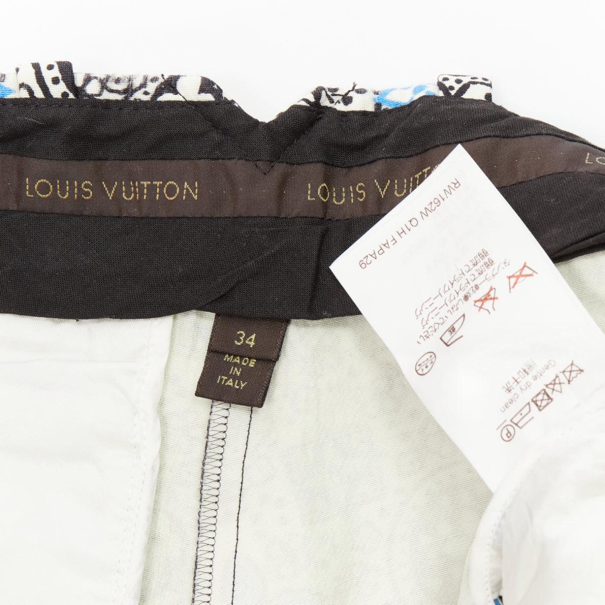 LOUIS VUITTON Majolica floral monogram print cream blue wool silk shorts FR34 XS For Sale 3