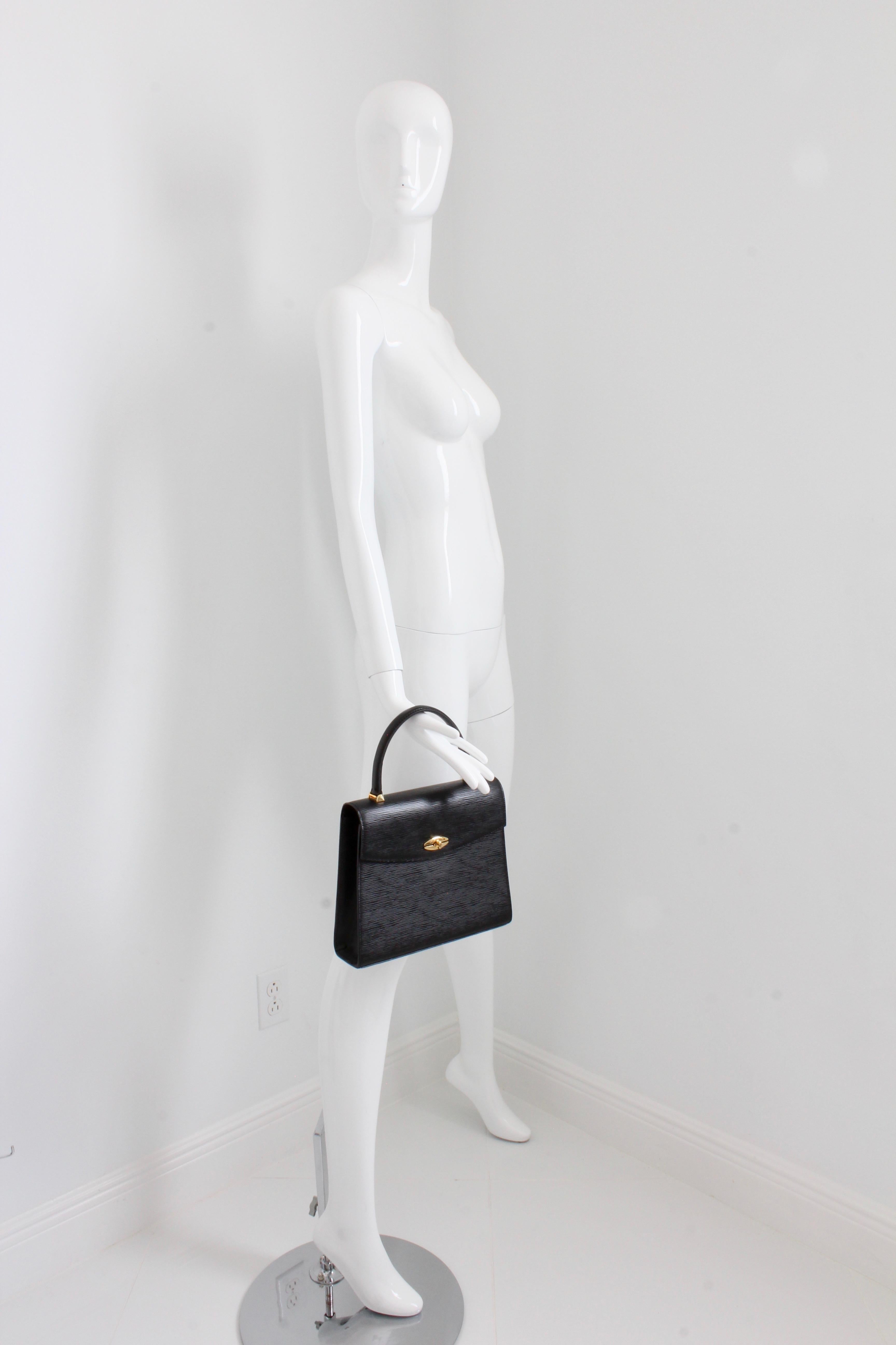 Women's Louis Vuitton Malesherbes Bag Black Epi Leather Top Handle Handbag + Dust Bag