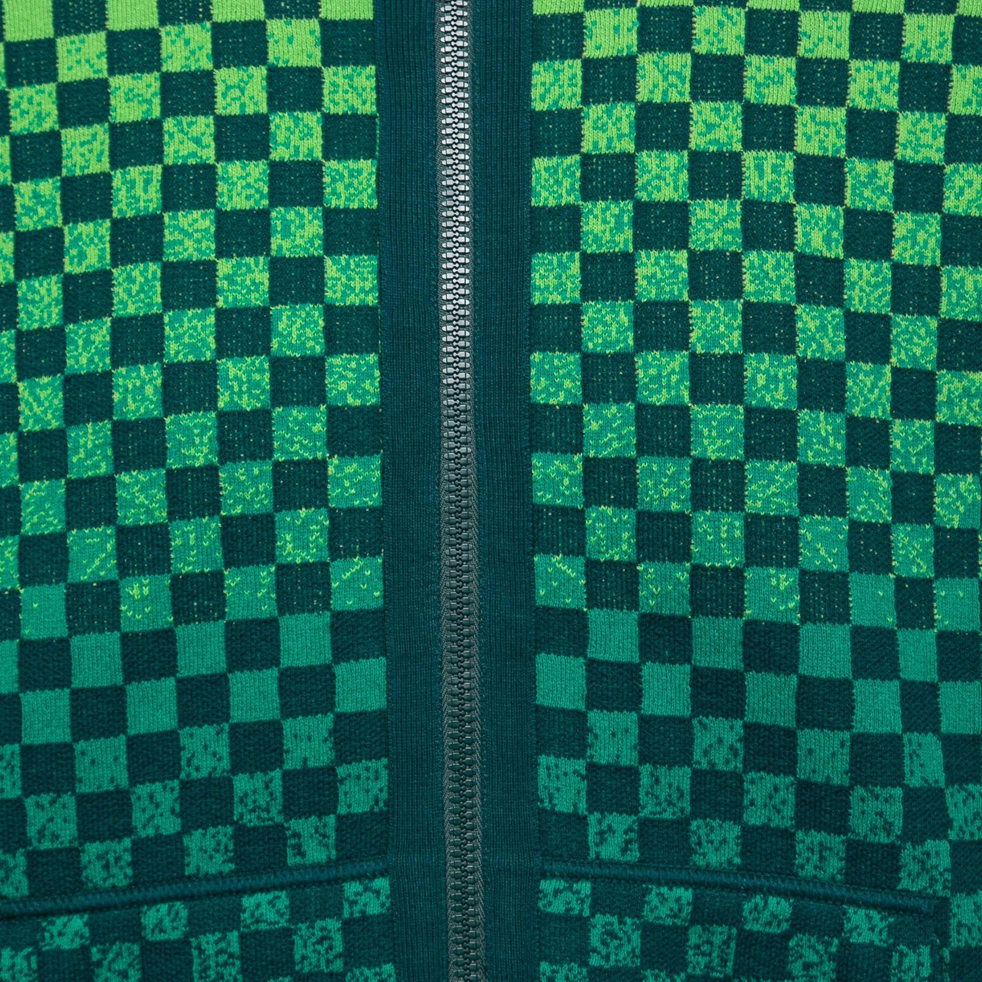 Louis Vuitton Mallard Blue Damier Pattern Cotton Knit Reversible Track Top M 4