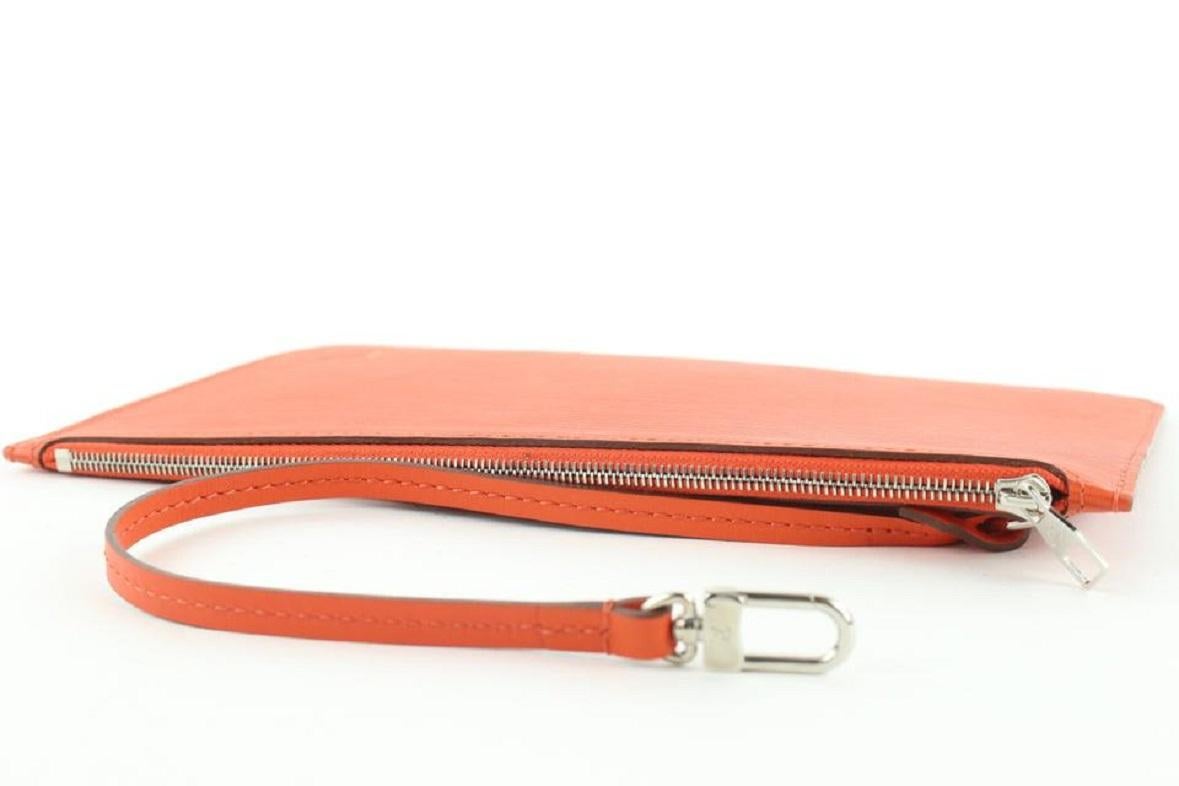 Louis Vuitton Manadarin Orange Leather Neverfull Pochette MM/GM Wristlet For Sale 1