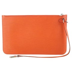 Louis Vuitton Manadarin Orange Leather Neverfull Pochette MM/GM Wristlet