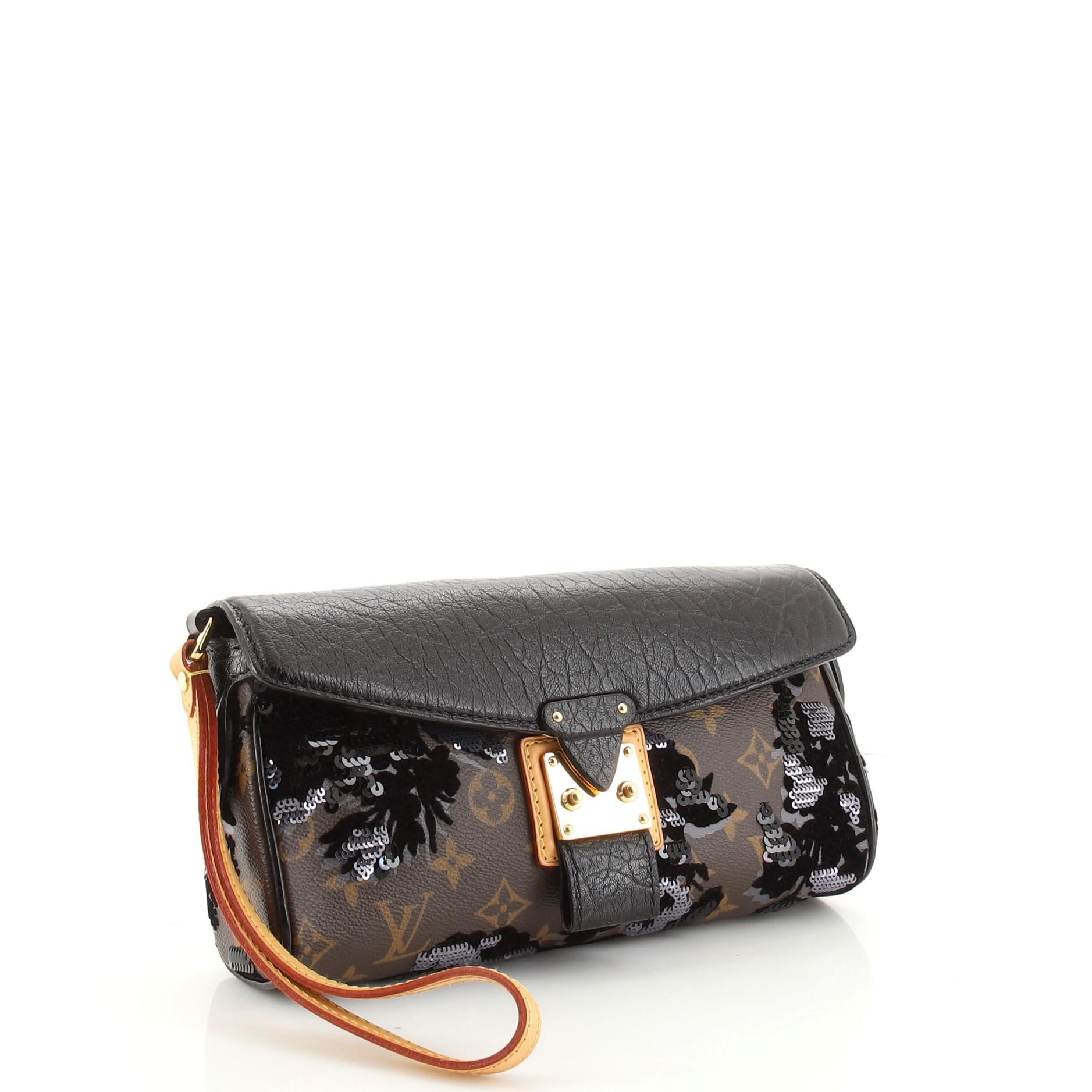 louis vuitton fleur de jais clutch in monogram canvas with black sequin