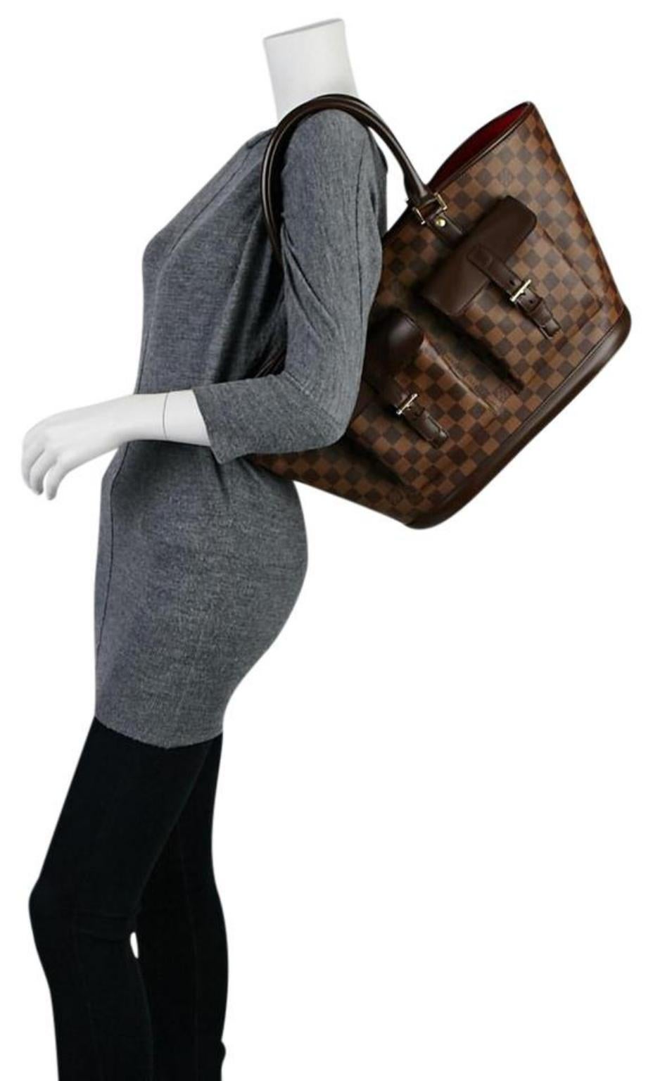 Louis Vuitton Manosque Damier Ebene Gm 223979 Brown Coated Canvas Tote In Good Condition For Sale In Forest Hills, NY