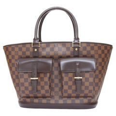 LOUIS VUITTON Manosque GM brown damier ebene canvas pocket satchel tote bag