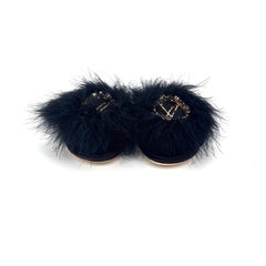 Louis Vuitton Marabou LV Logo Crystals Marilyn Slip On Mules 37