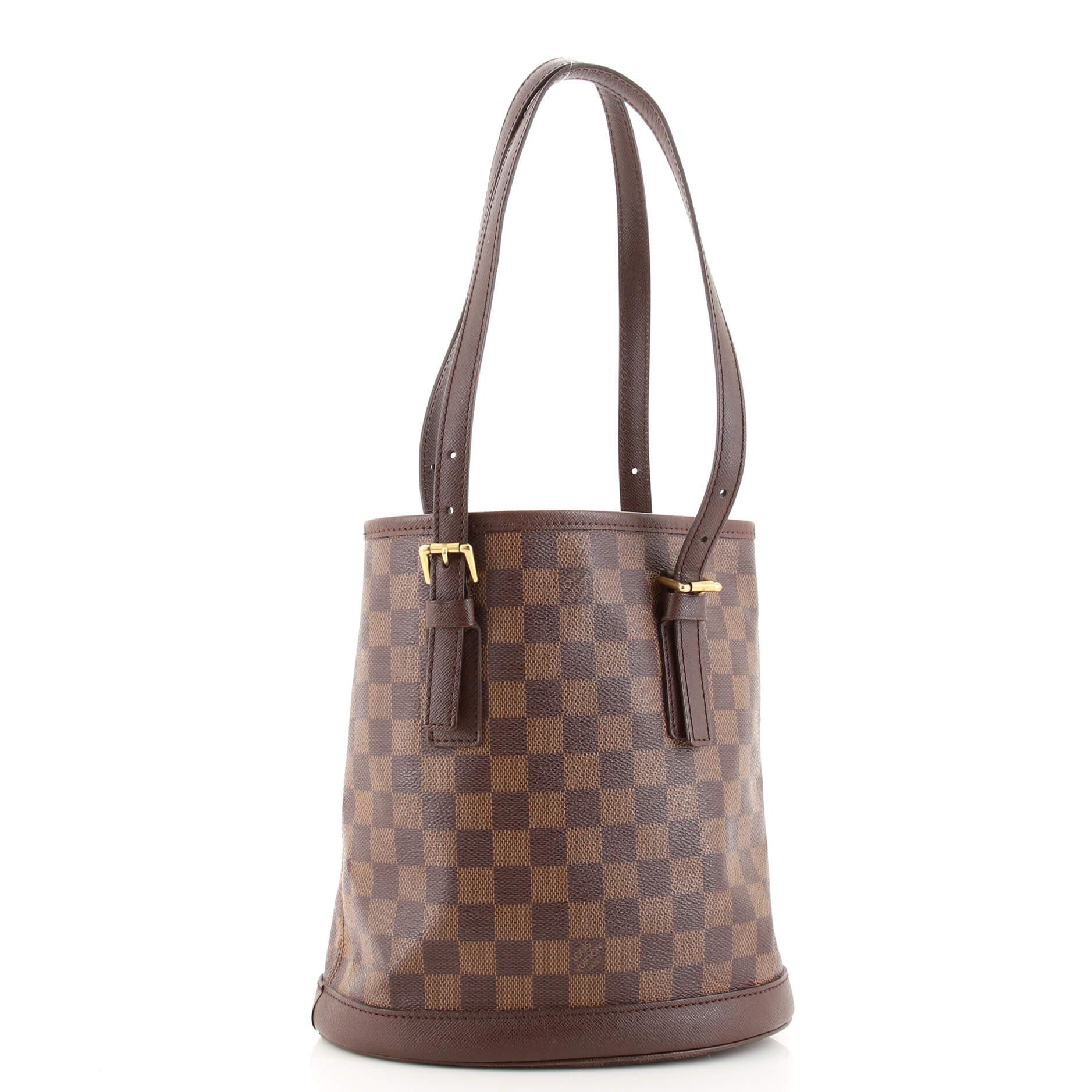 Brown Louis Vuitton Marais Bucket Bag Damier