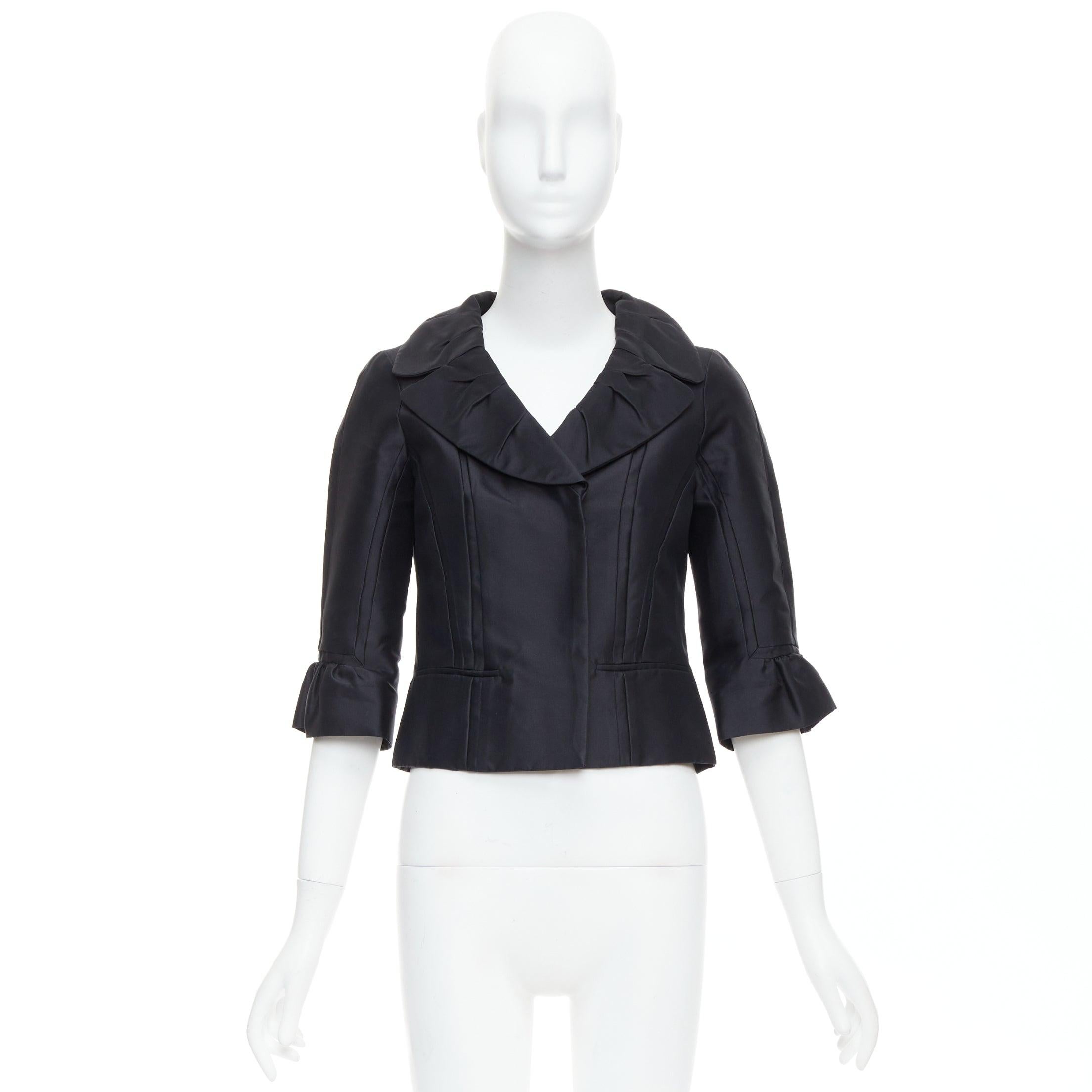 LOUIS VUITTON Marc Jacobs black silk pleated collar crop jacket FR34 XS For Sale 5