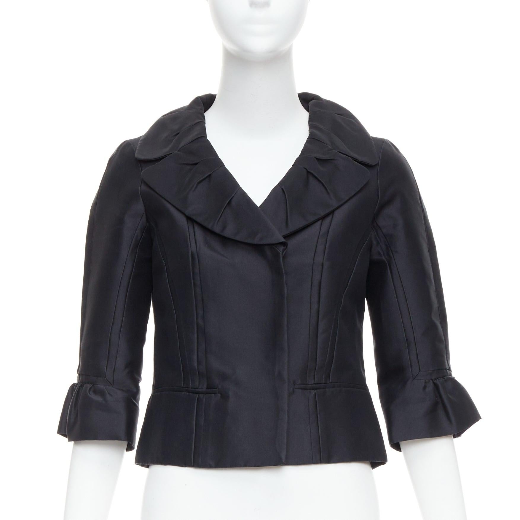 Black LOUIS VUITTON Marc Jacobs black silk pleated collar crop jacket FR34 XS For Sale