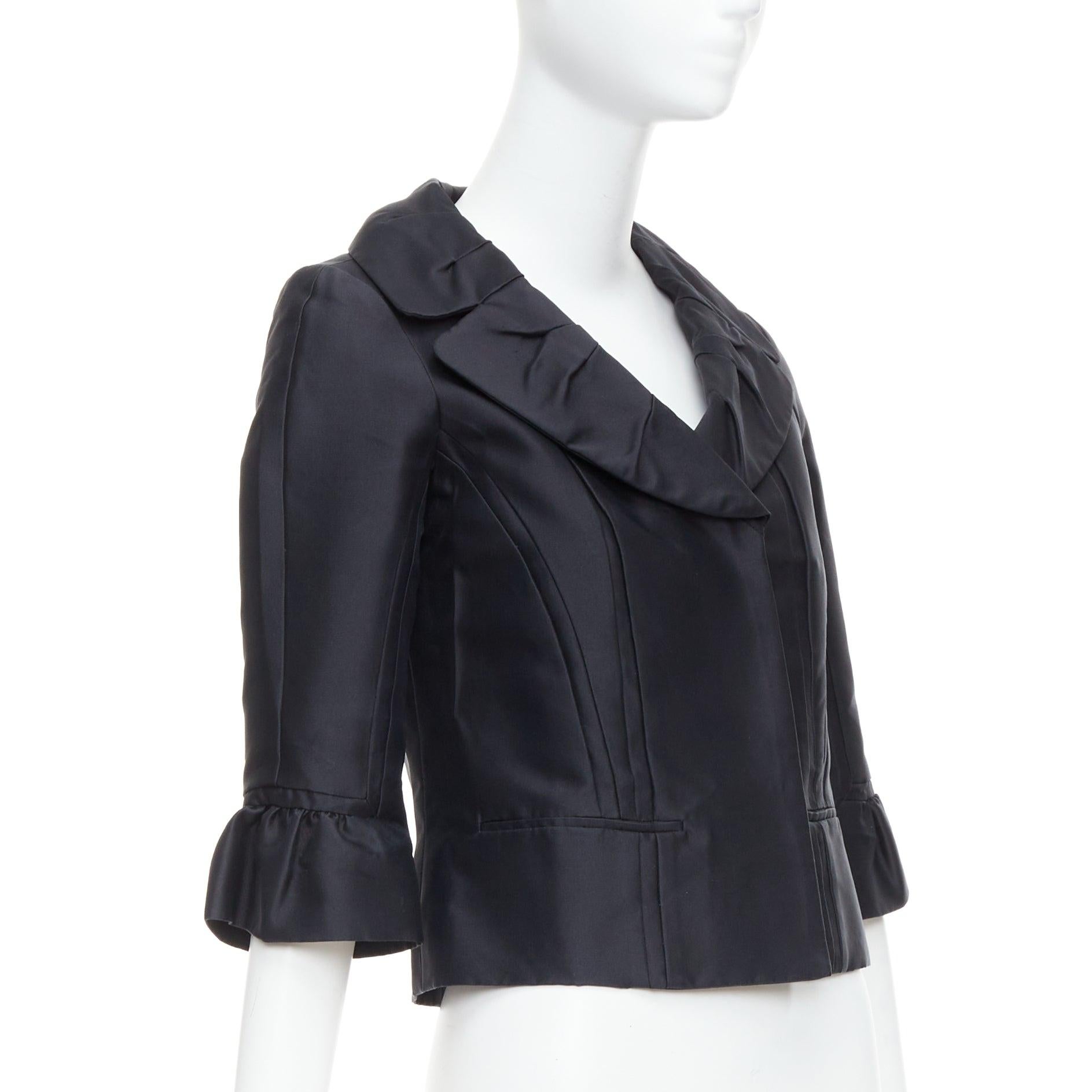 LOUIS VUITTON Marc Jacobs black silk pleated collar crop jacket FR34 XS In Good Condition For Sale In Hong Kong, NT