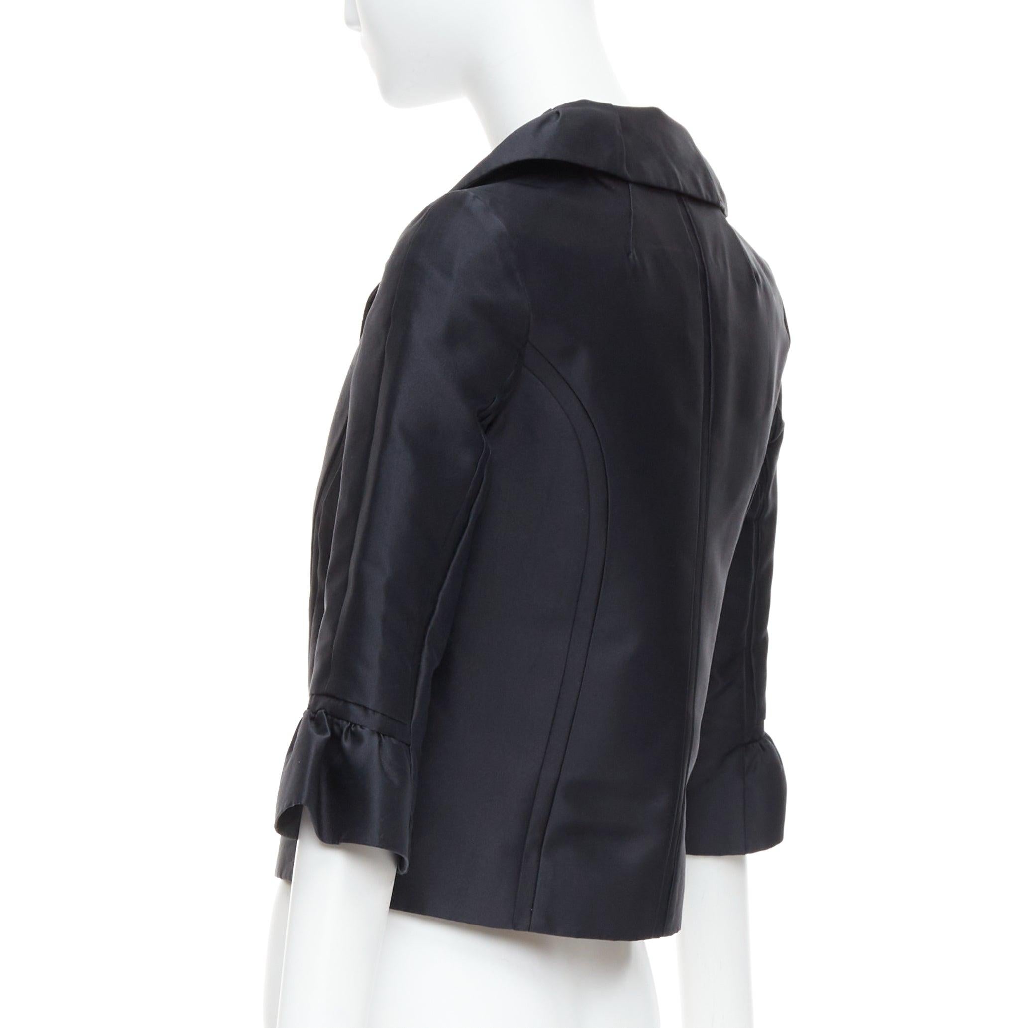 LOUIS VUITTON Marc Jacobs black silk pleated collar crop jacket FR34 XS For Sale 2