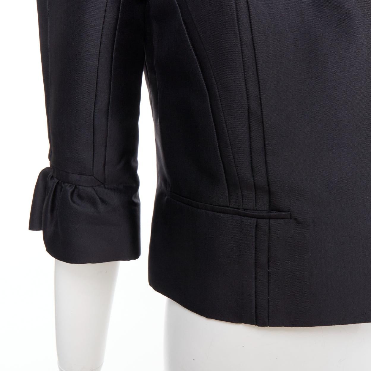 LOUIS VUITTON Marc Jacobs black silk pleated collar crop jacket FR34 XS For Sale 3