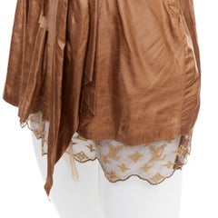 LOUIS VUITTON Marc Jacobs bronze monogram silk lace rosette wrap top FR38 M