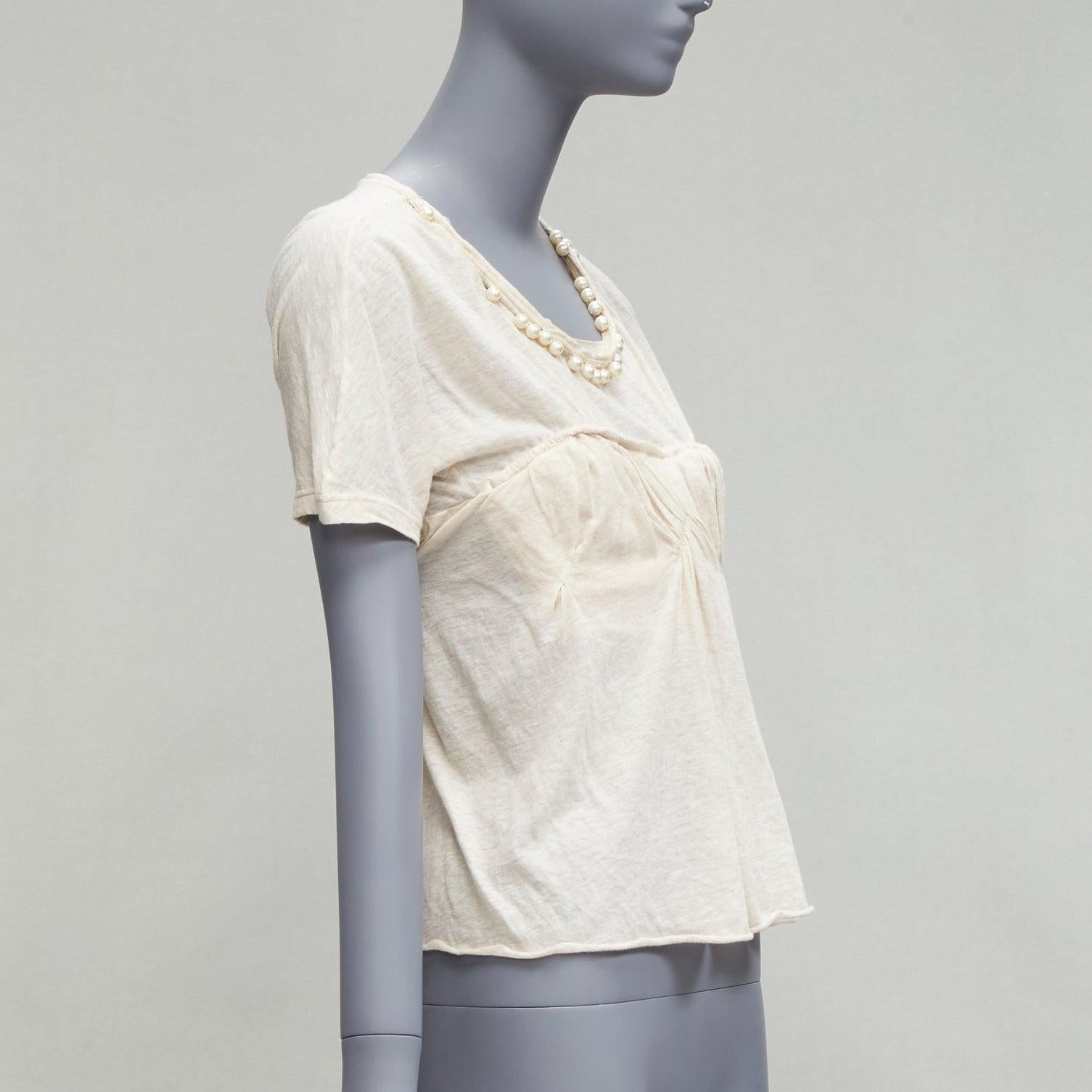 Gray LOUIS VUITTON Marc Jacobs detached pearl necklace cupped bust tshirt FR38 M For Sale