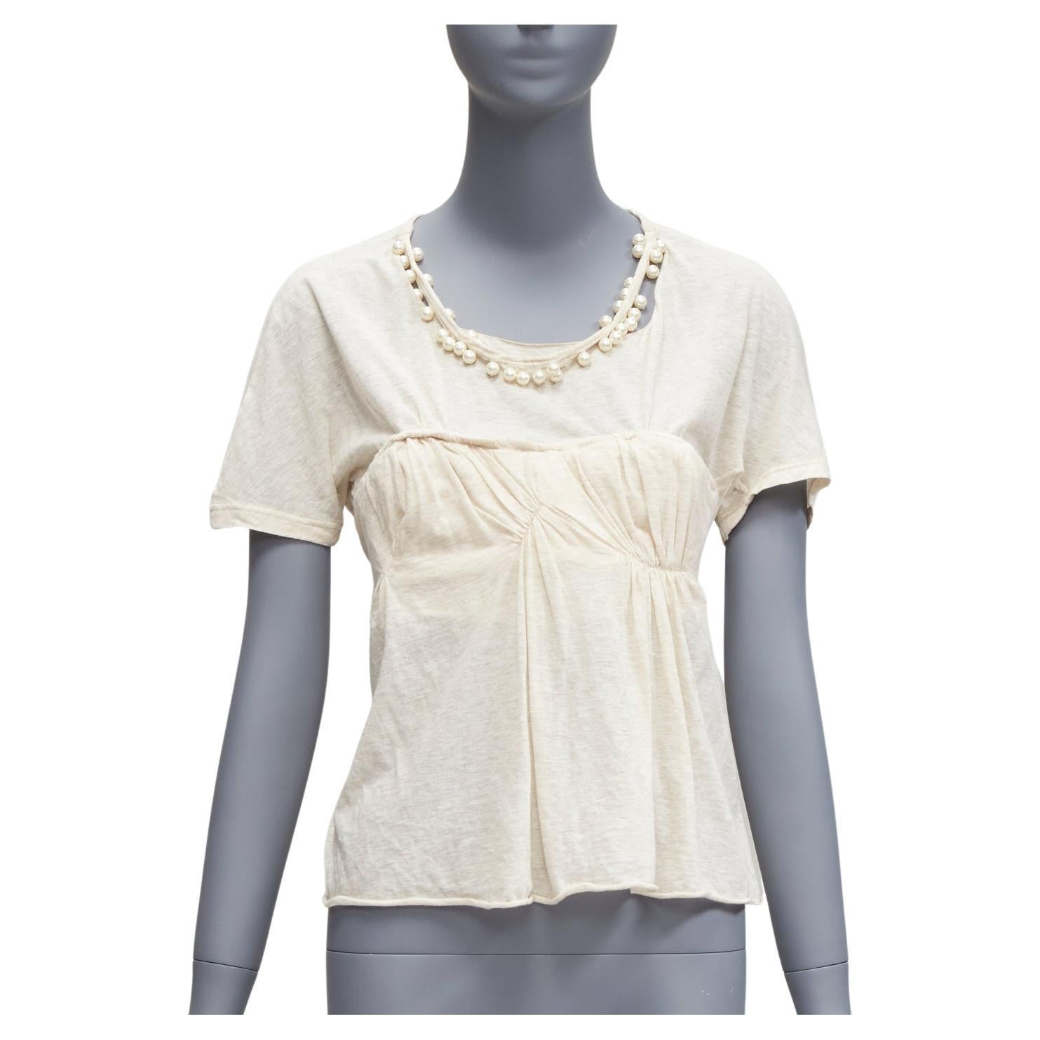 LOUIS VUITTON Marc Jacobs detached pearl necklace cupped bust tshirt FR38 M For Sale