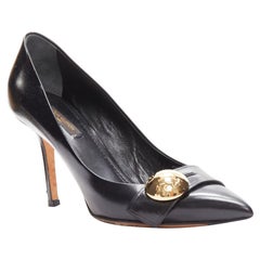 LOUIS VUITTON Marc Jacobs gold LV button black leather pumps EU38