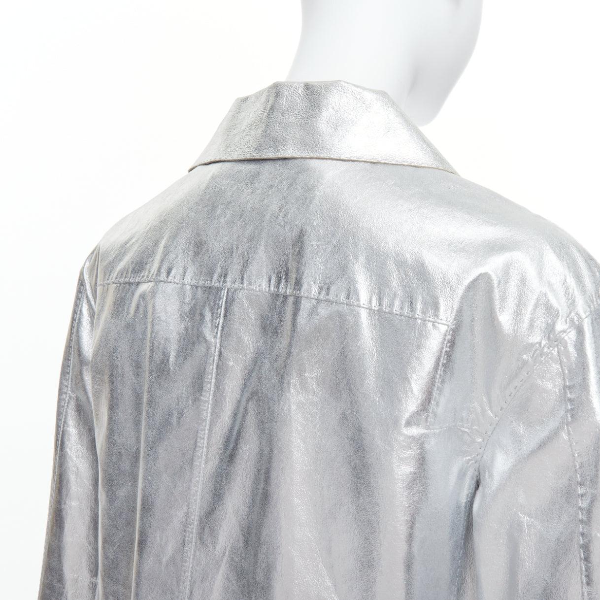 LOUIS VUITTON Marc Jacobs metallic silver leather crystal button jacket FR36 S For Sale 3