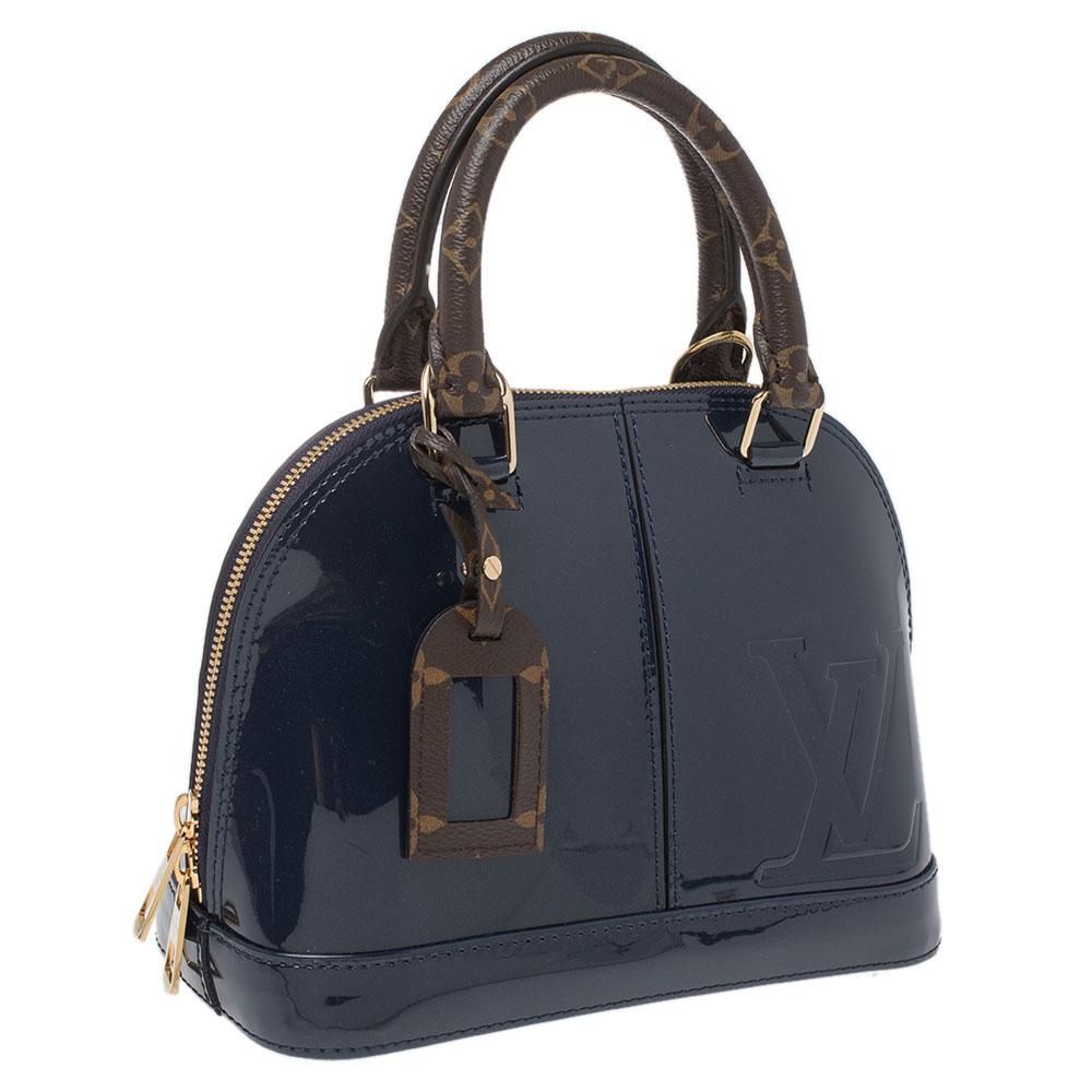 Black Louis Vuitton Marine Blue Patent Leather and Monogram Canvas Alma BB Bag