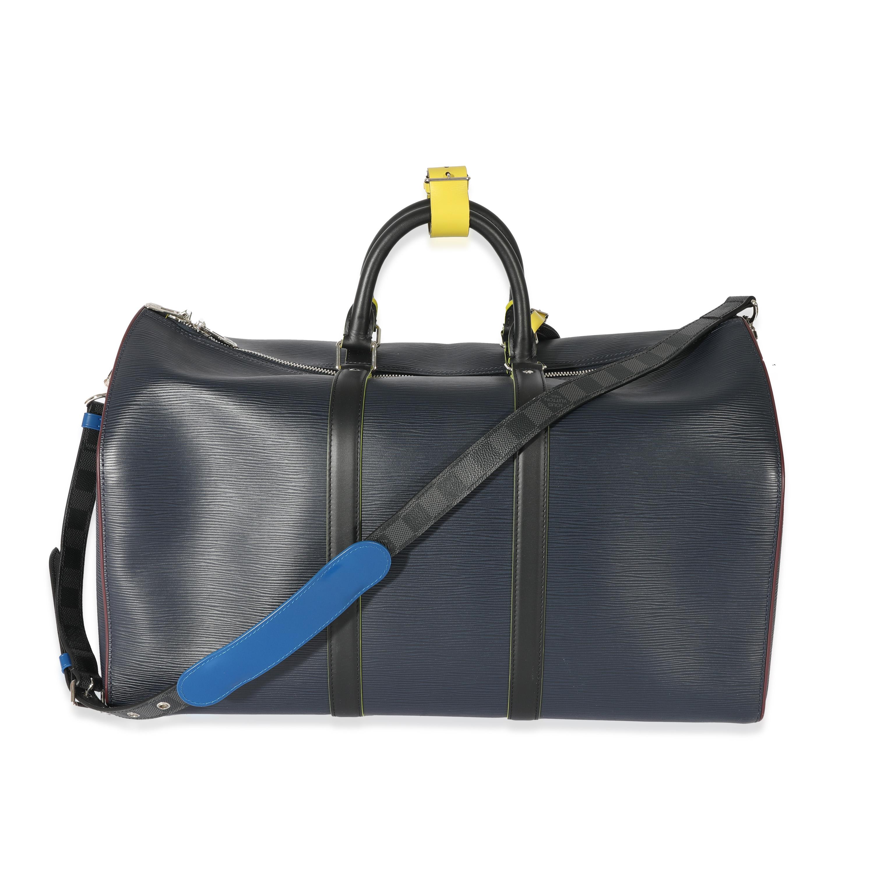Louis Vuitton - Keepall 50 en cuir épi bleu marine avec patchwork de graphite Unisexe en vente