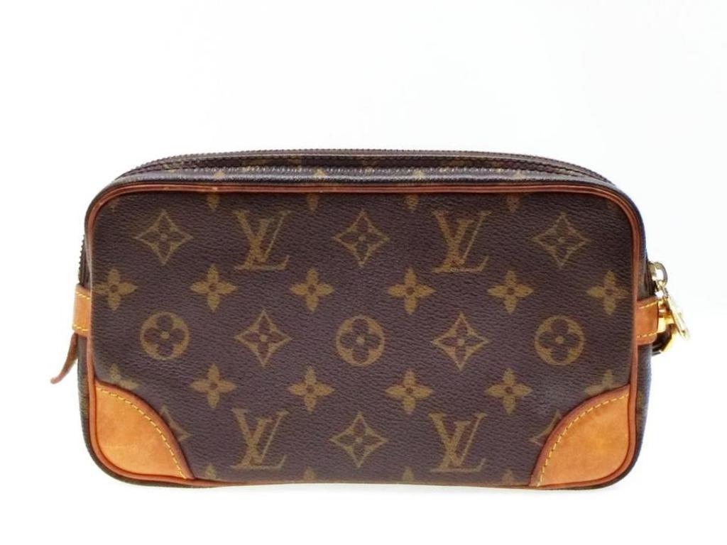 Louis Vuitton Marly Dragonne Marly Pochette Monogram Pm 232726 Brown Clutch im Angebot 2