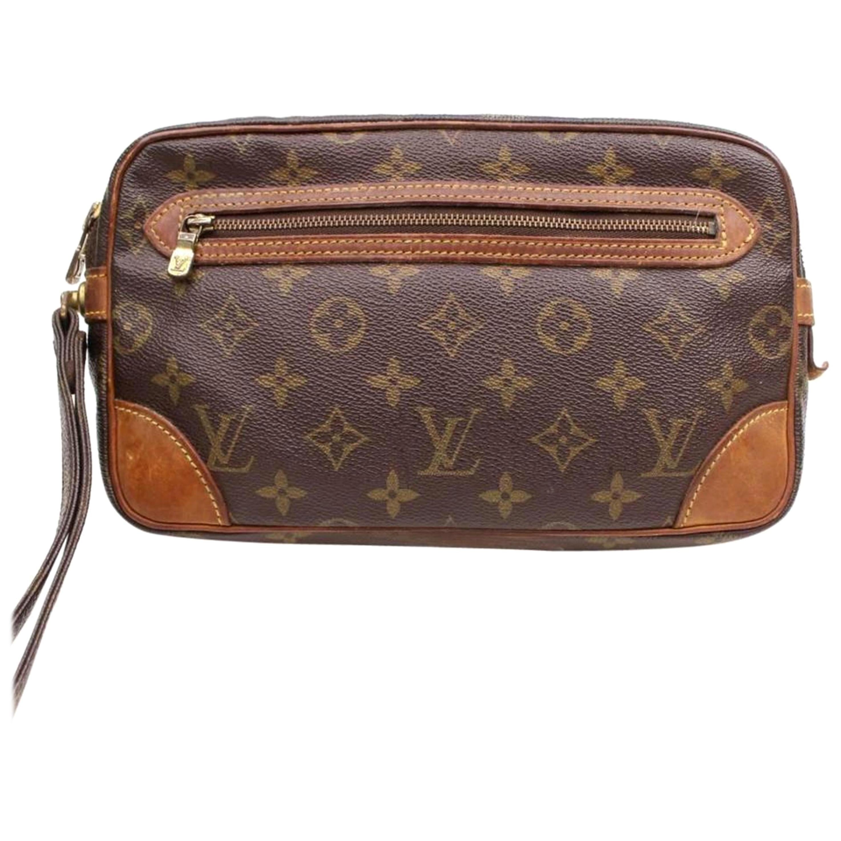 Louis Vuitton Marly Dragonne Pochette Wristlet 868674 Brown Canvas Clutch For Sale
