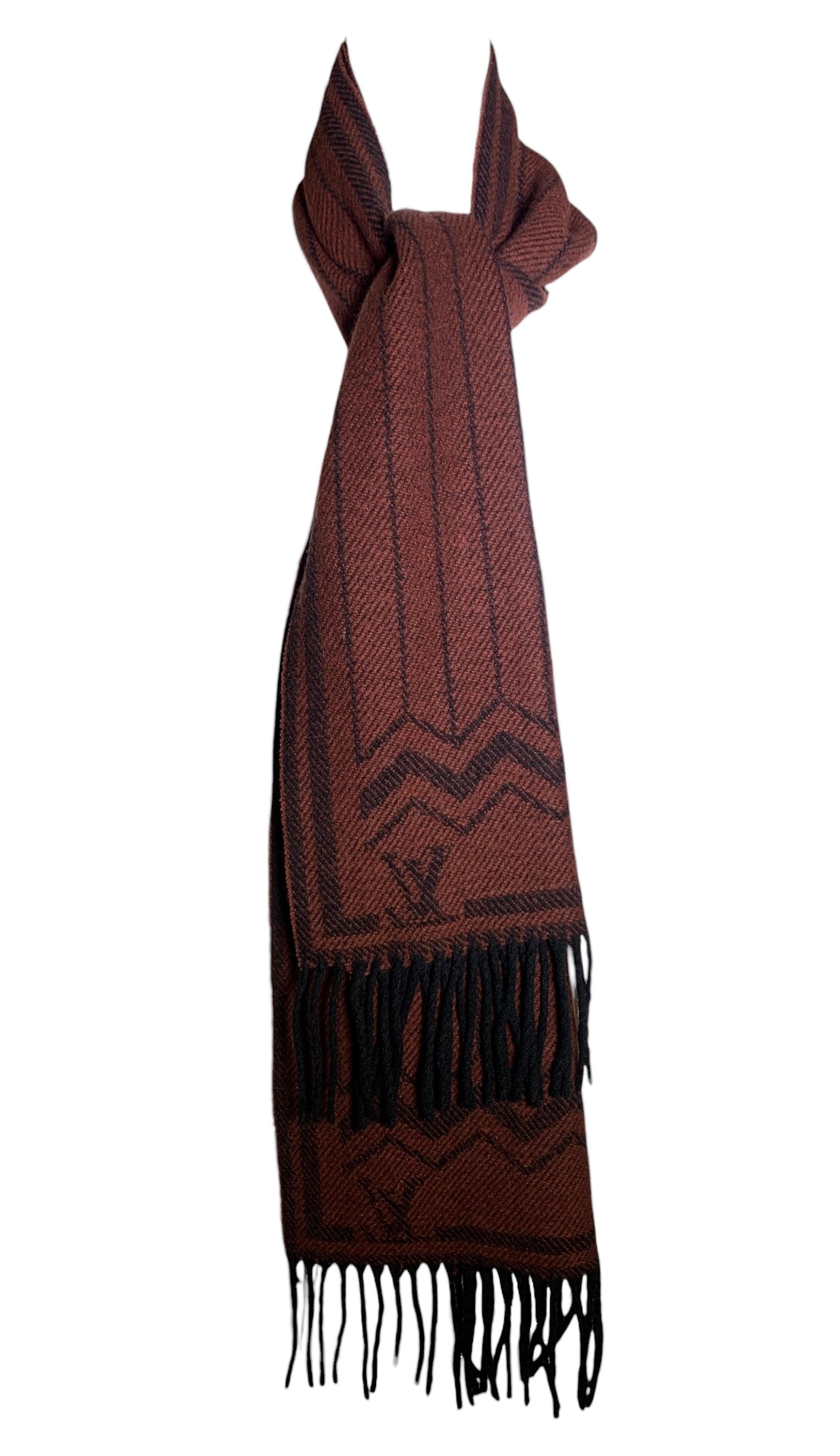 Gray Louis Vuitton Maroon Cashmere and Wool Knit Scarf For Sale