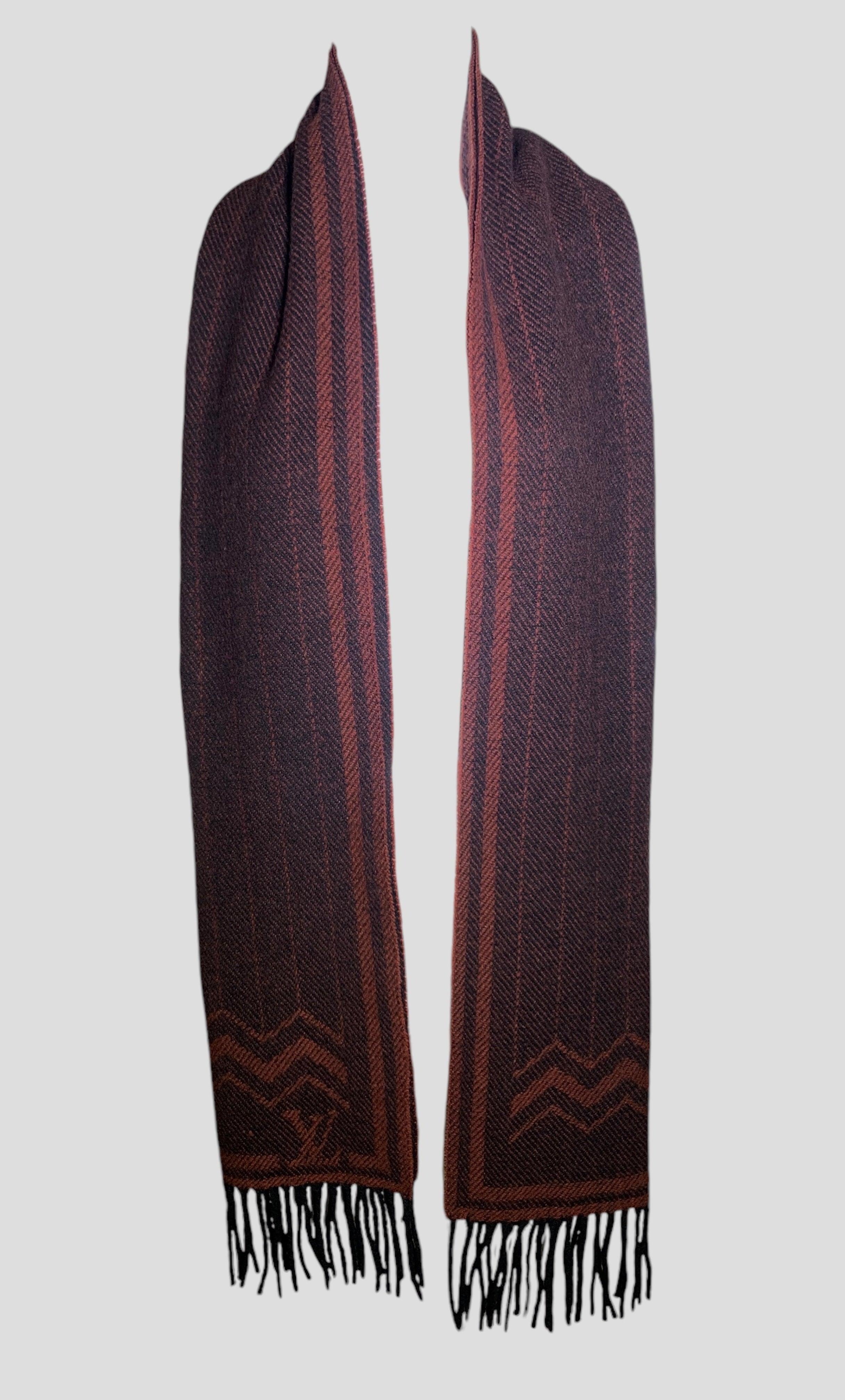 Louis Vuitton Maroon Cashmere and Wool Knit Scarf For Sale