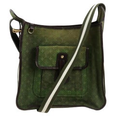 Louis Vuitton - Sac à bandoulière Mary Kate Besace kaki 872620 avec mini monogramme vert en lin 