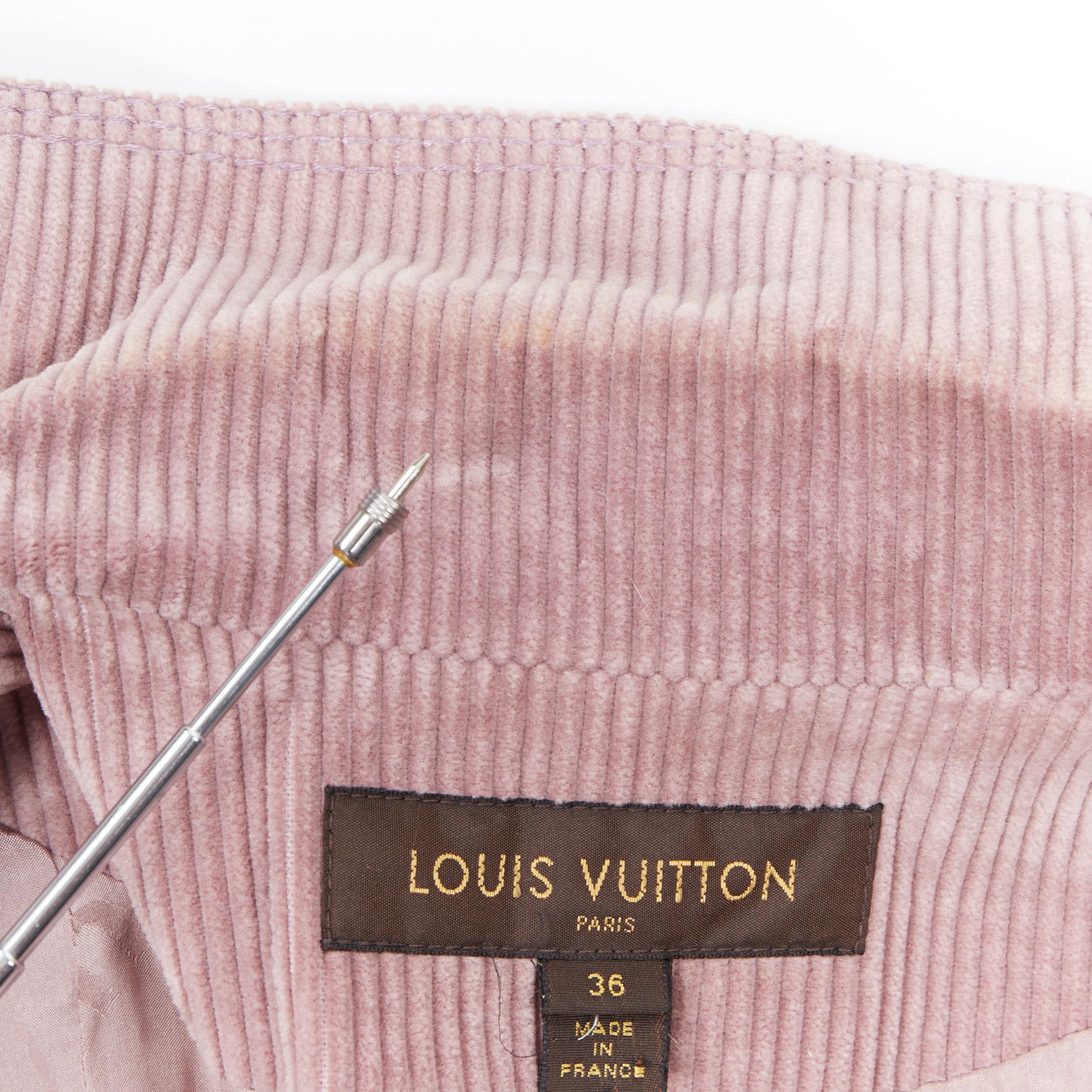 LOUIS VUITTON mauve corduroy leather wrapped button fitted casual jacket FR36 4