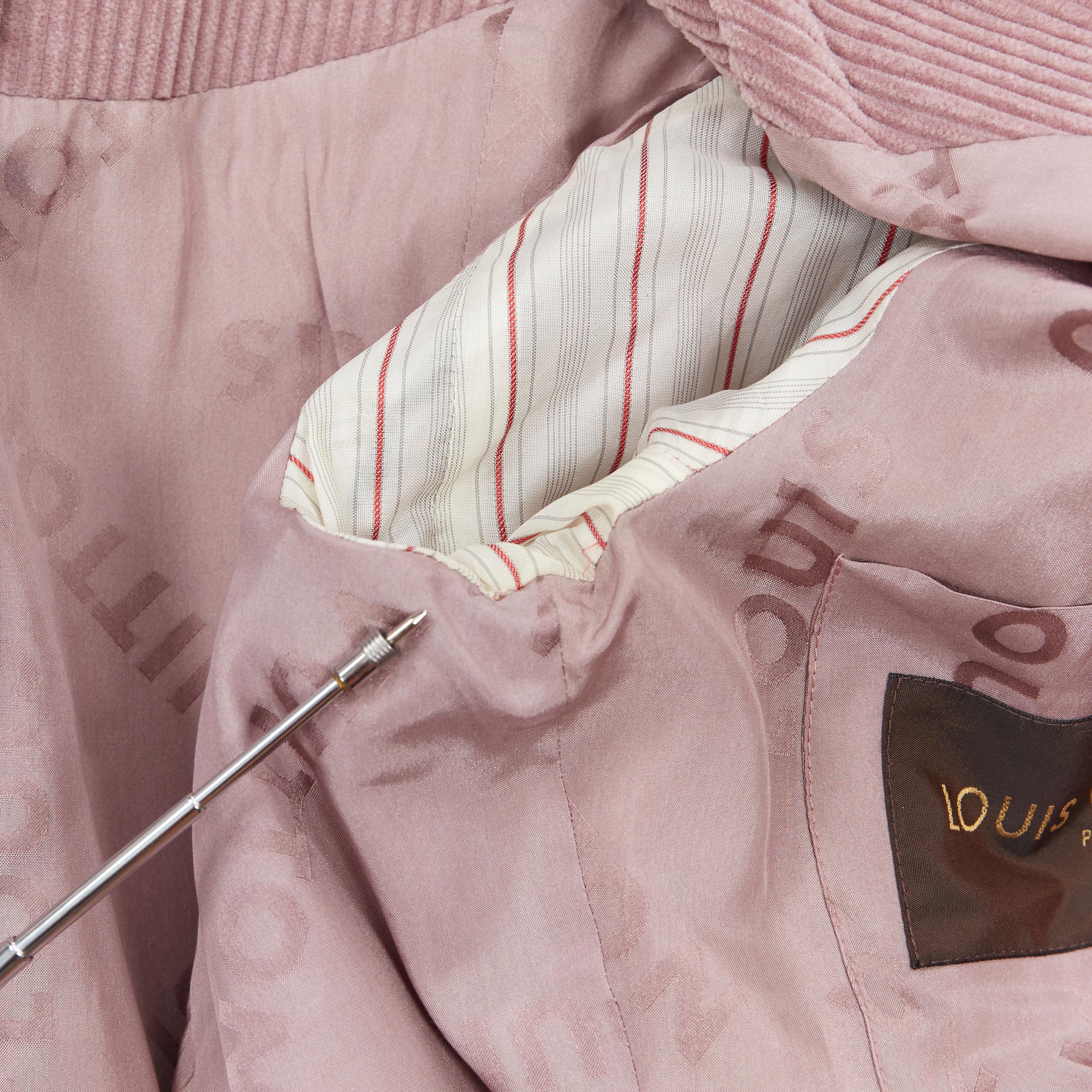 LOUIS VUITTON giacca casual con bottoni avvolti in pelle di velluto a coste color malva FR36 6