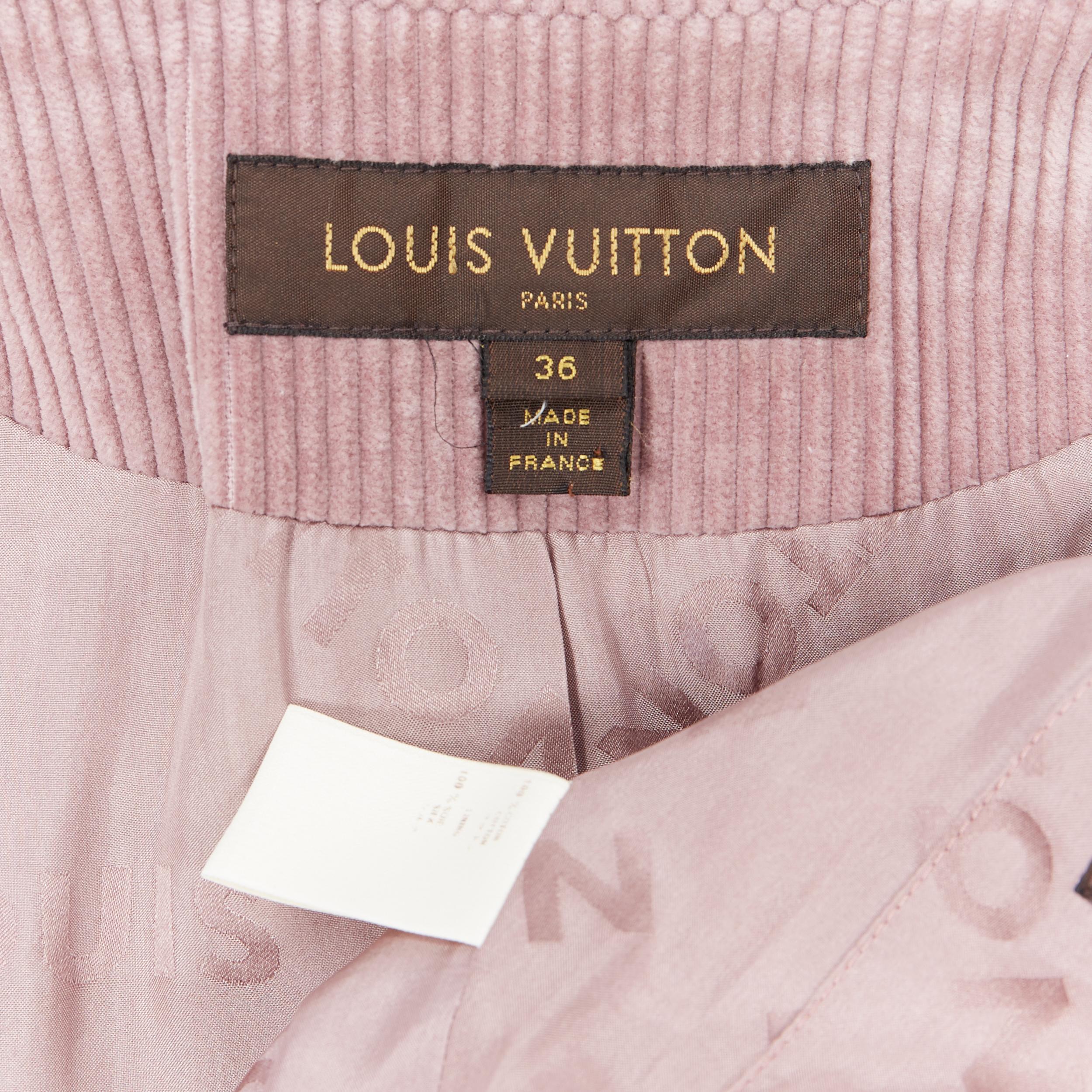LOUIS VUITTON mauve corduroy leather wrapped button fitted casual jacket FR36 6