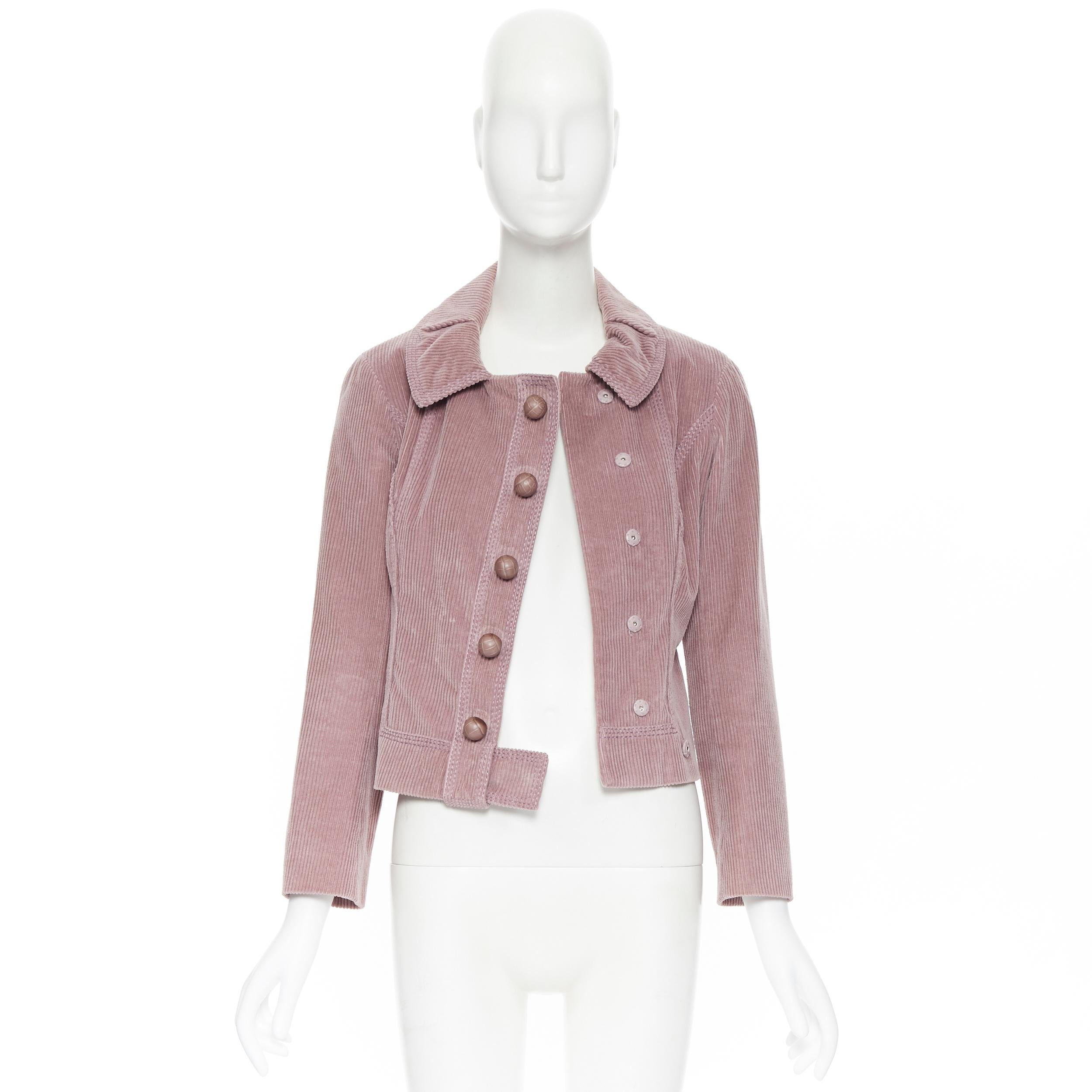 Marrone LOUIS VUITTON giacca casual con bottoni avvolti in pelle di velluto a coste color malva FR36