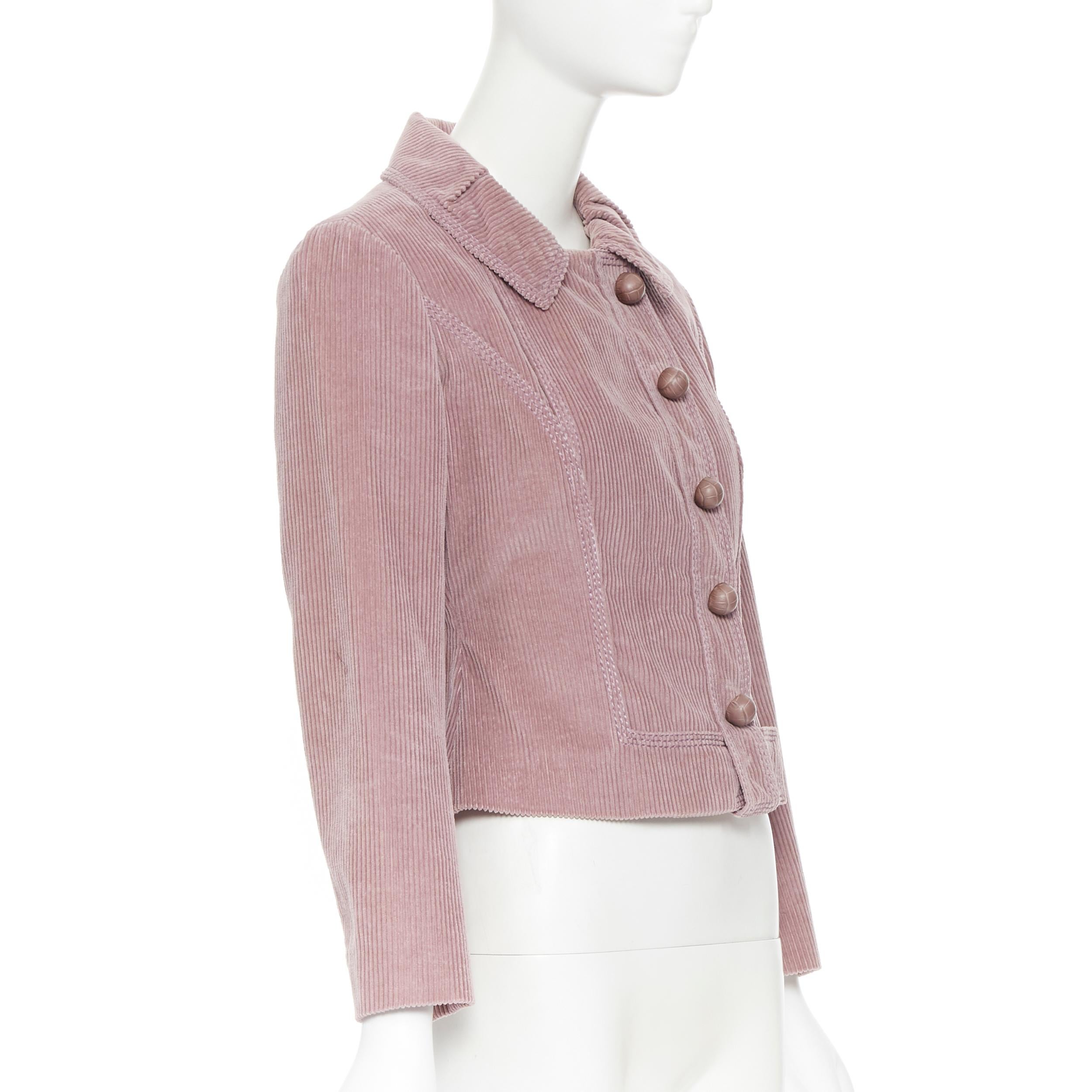 LOUIS VUITTON giacca casual con bottoni avvolti in pelle di velluto a coste color malva FR36 In condizioni buone a Hong Kong, NT