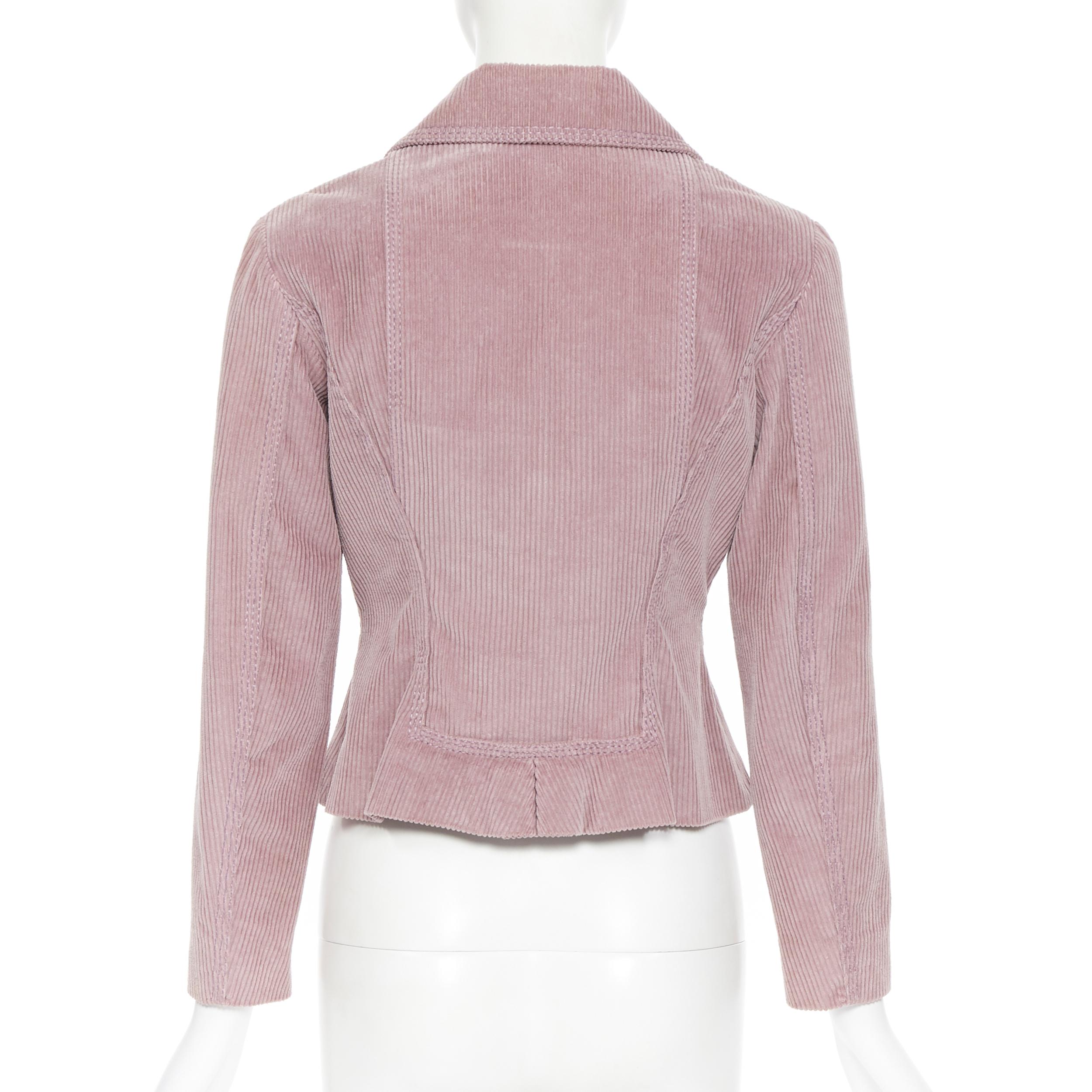 LOUIS VUITTON giacca casual con bottoni avvolti in pelle di velluto a coste color malva FR36 1