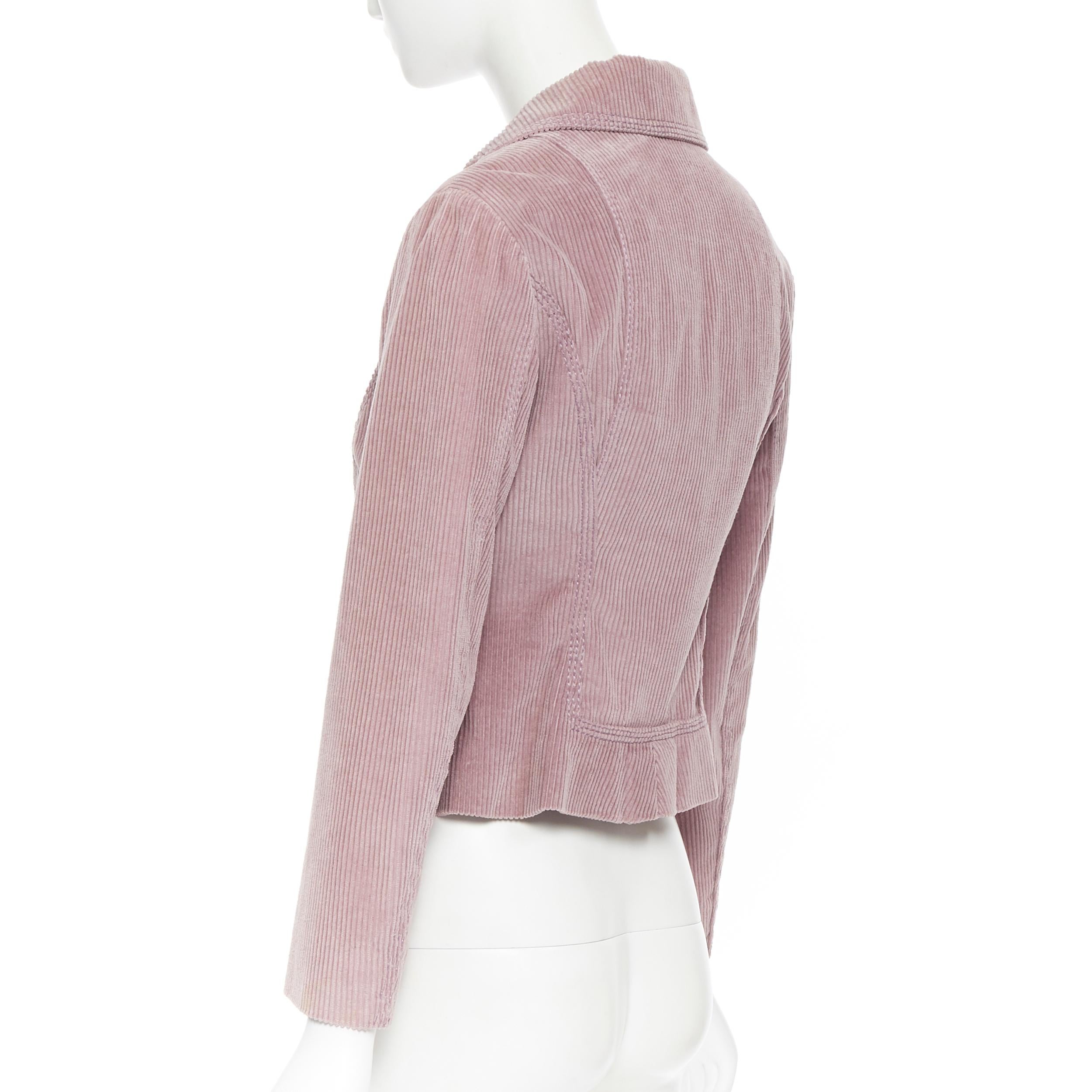 LOUIS VUITTON mauve corduroy leather wrapped button fitted casual jacket FR36 1