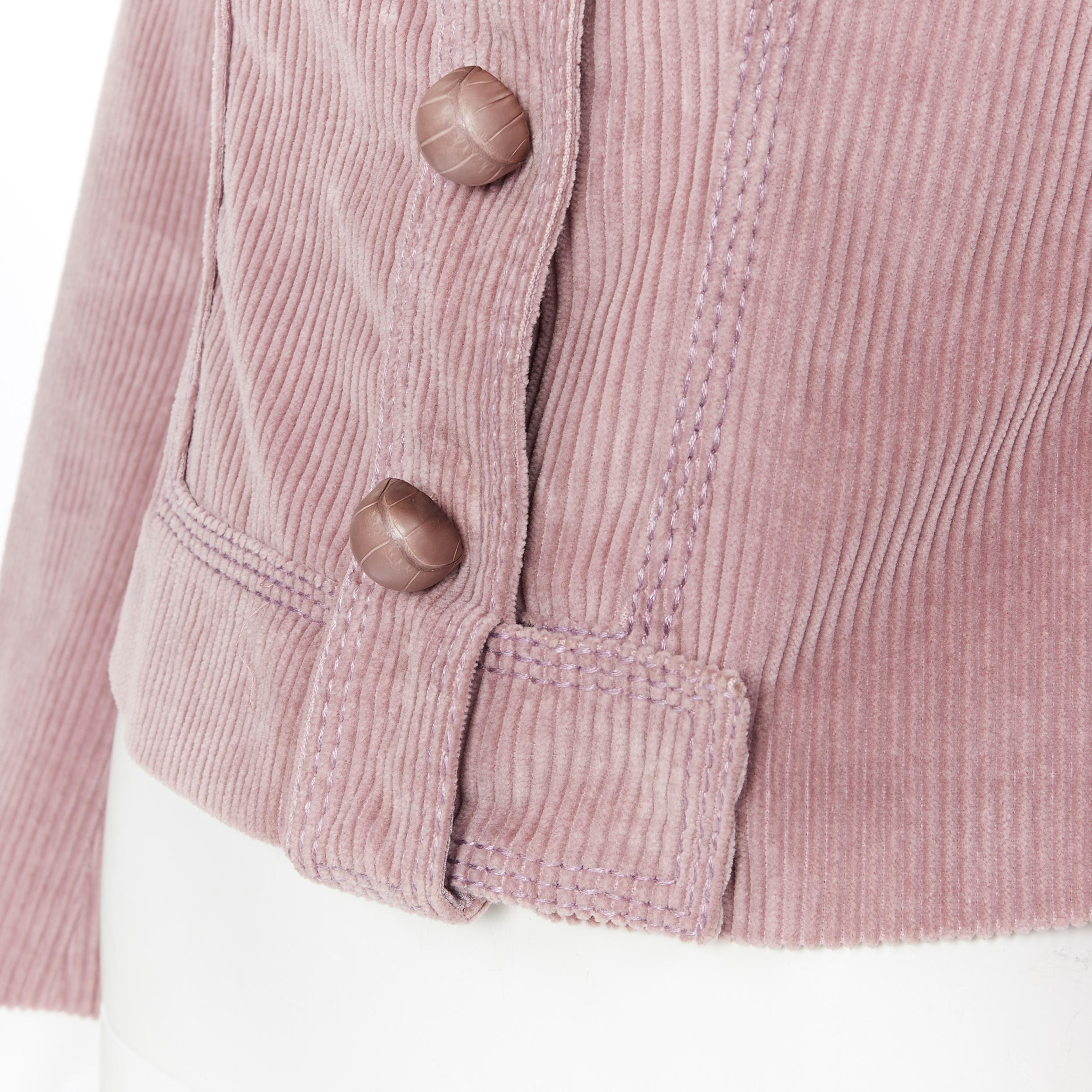LOUIS VUITTON mauve corduroy leather wrapped button fitted casual jacket FR36 2