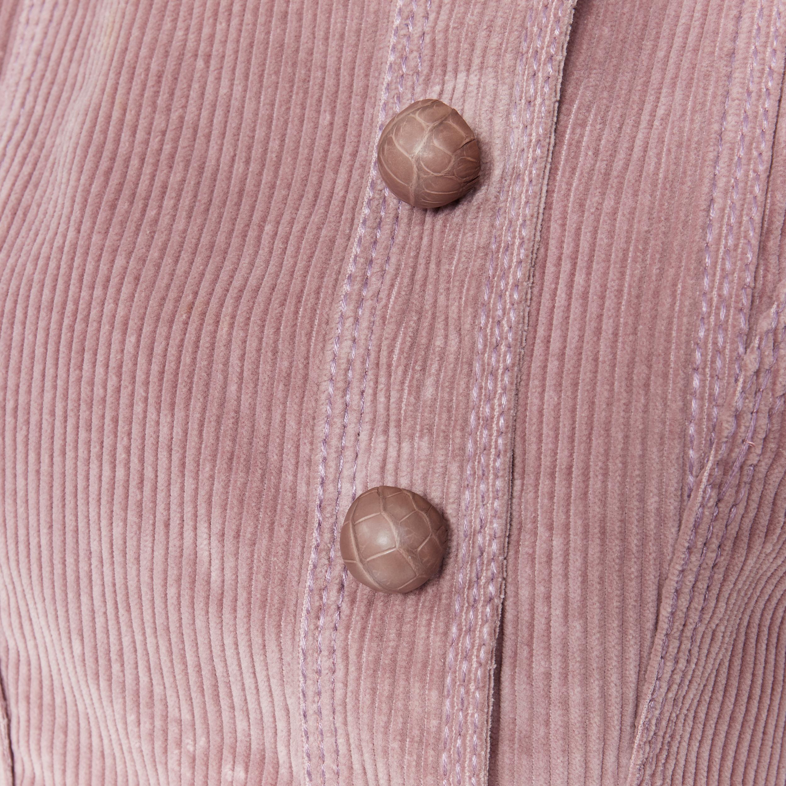 LOUIS VUITTON mauve corduroy leather wrapped button fitted casual jacket FR36 3