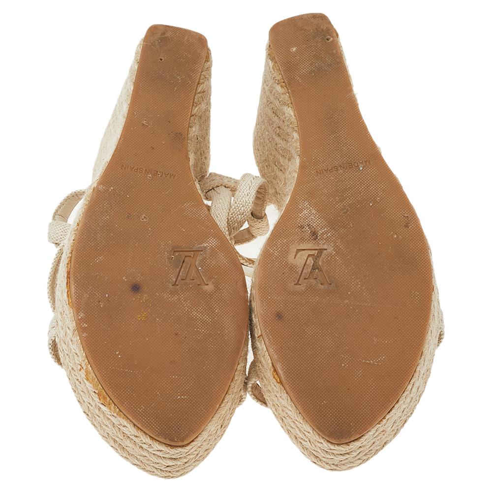 Women's Louis Vuitton Medallion Leather Espadrille Wedge Platform Sandals Size 38.5