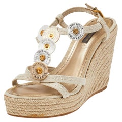 LOUIS VUITTON Gold Studded Wedge Sandals size 38.5