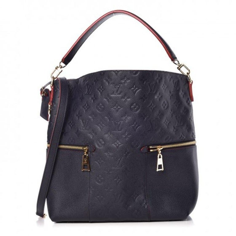 Louis Vuitton Melie Navy Leather Empreinte Hobo Bag ,Monogram Leather, In Box In Excellent Condition For Sale In New York, NY