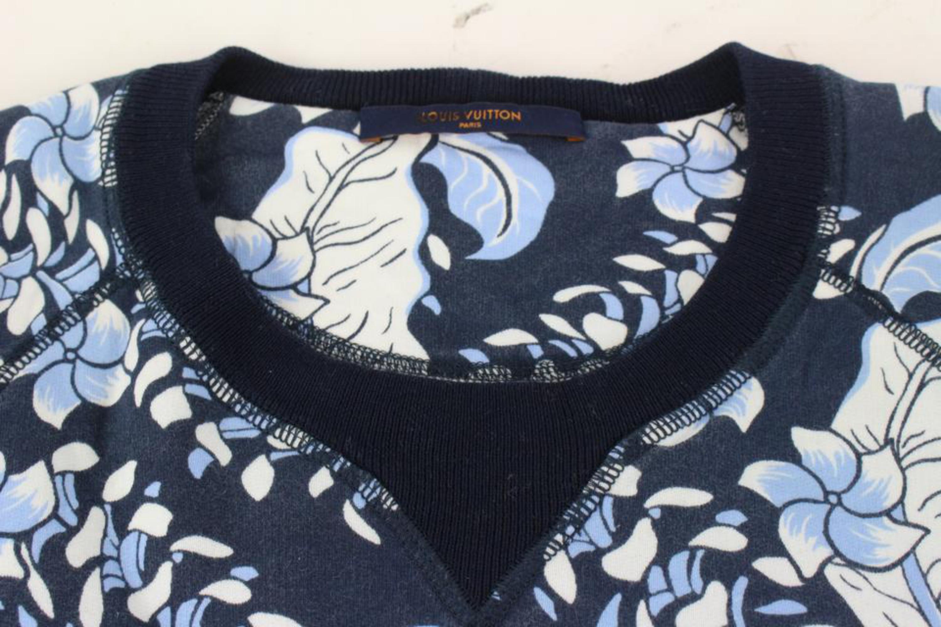 Louis Vuitton Men L Virgil Abloh Navy Varsity Leaves Leaf Printed Sweatshirt  For Sale 3