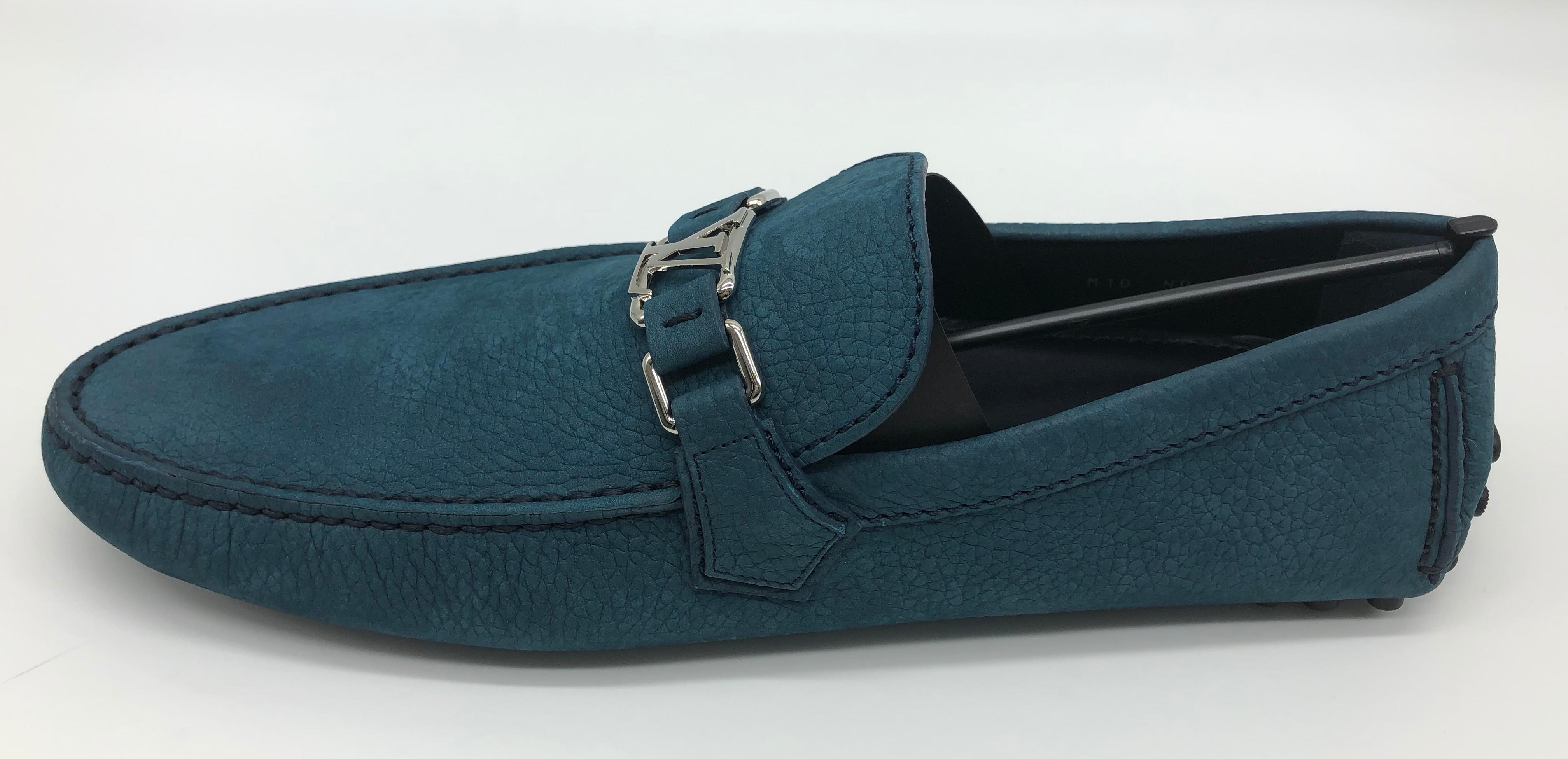 Noir Mocassins Louis Vuitton pour hommes en daim bleu // Modèle : Hockenheim // Taille : 10 // Nouveau