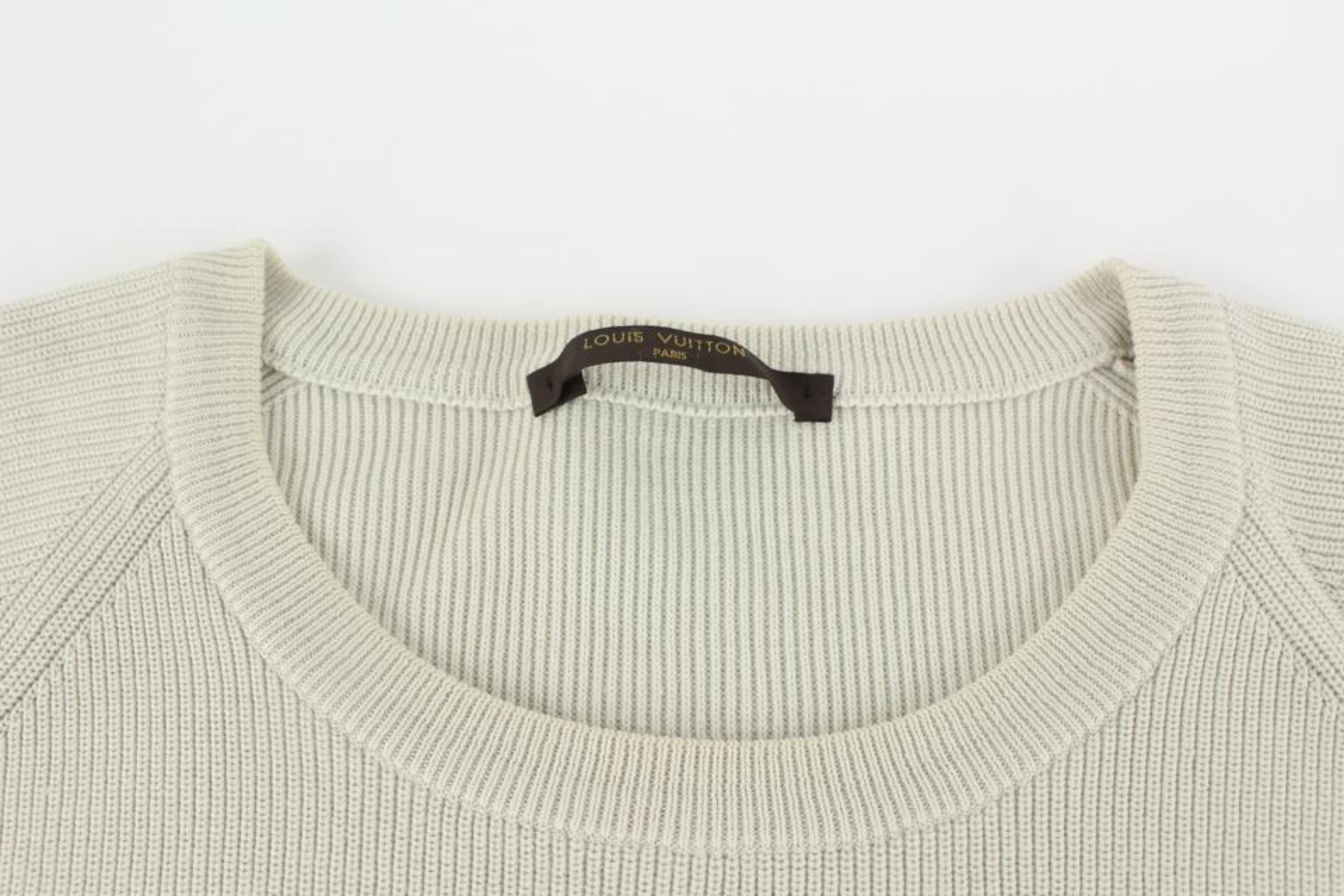 Louis Vuitton Men XL Cream Cable Knit Jumbo LV Logo Initial Sweater Pull Over 12 For Sale 1