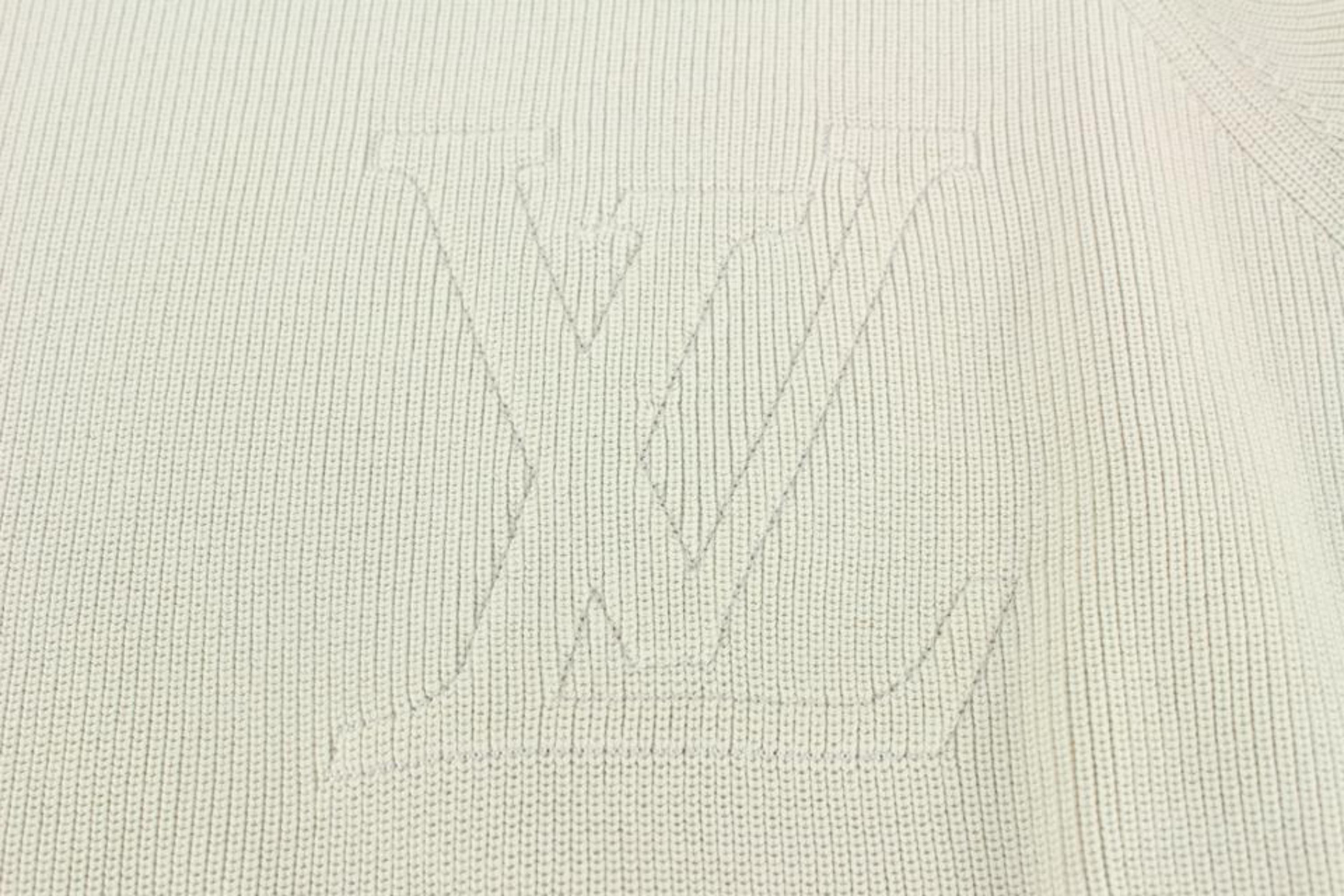 Louis Vuitton Men XL Cream Cable Knit Jumbo LV Logo Initial Sweater Pull Over 12 For Sale 2