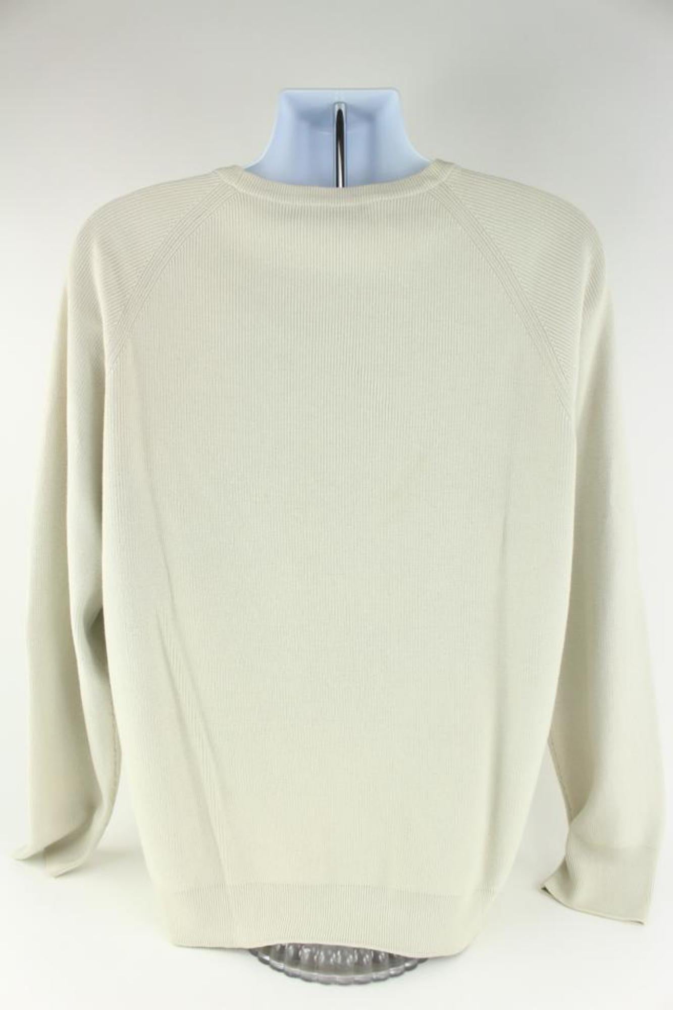 Louis Vuitton Men XL Cream Cable Knit Jumbo LV Logo Initial Sweater Pull Over 12 For Sale 3