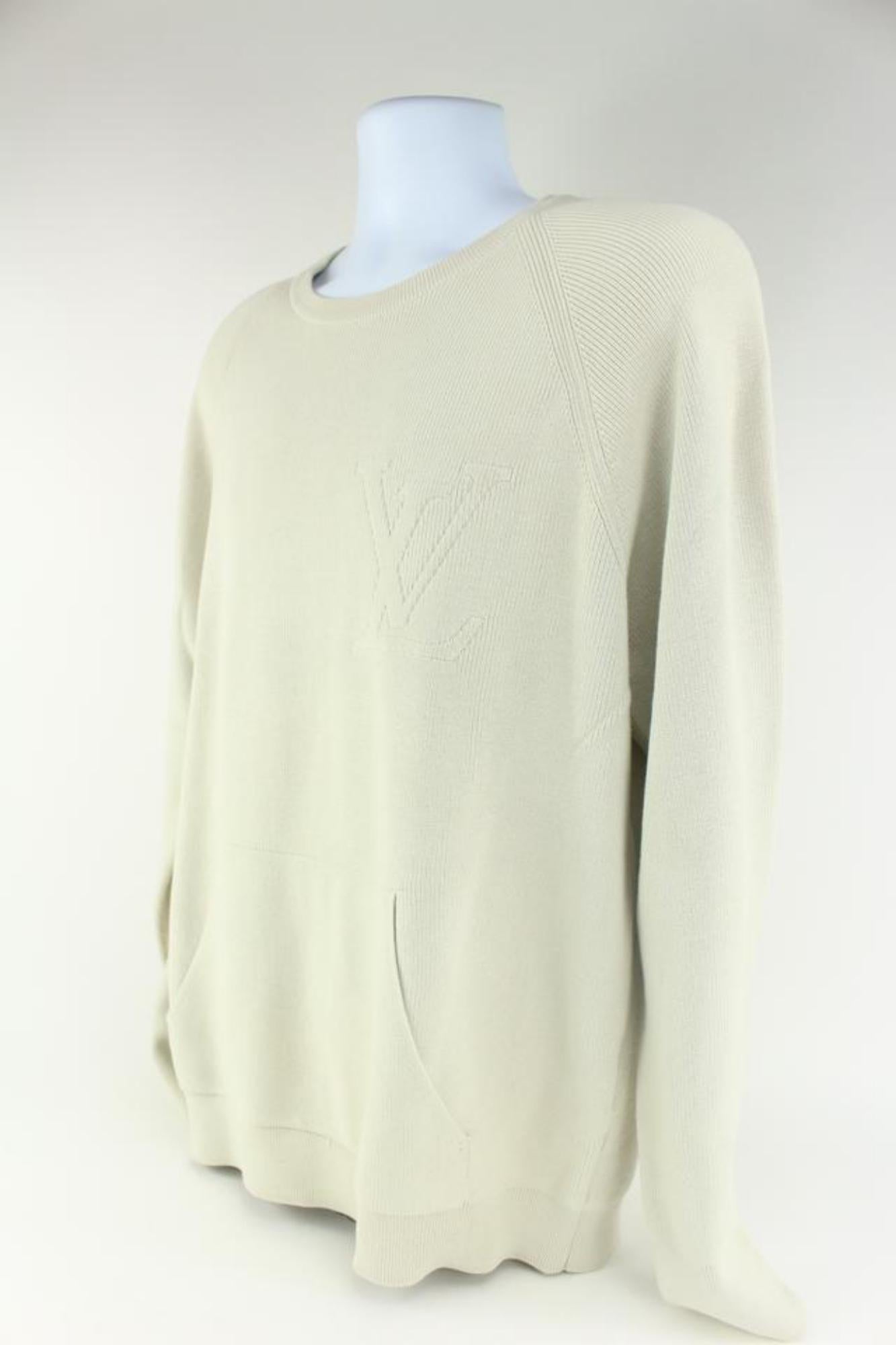 Louis Vuitton Men XL Cream Cable Knit Jumbo LV Logo Initial Sweater Pull Over 12 For Sale 7