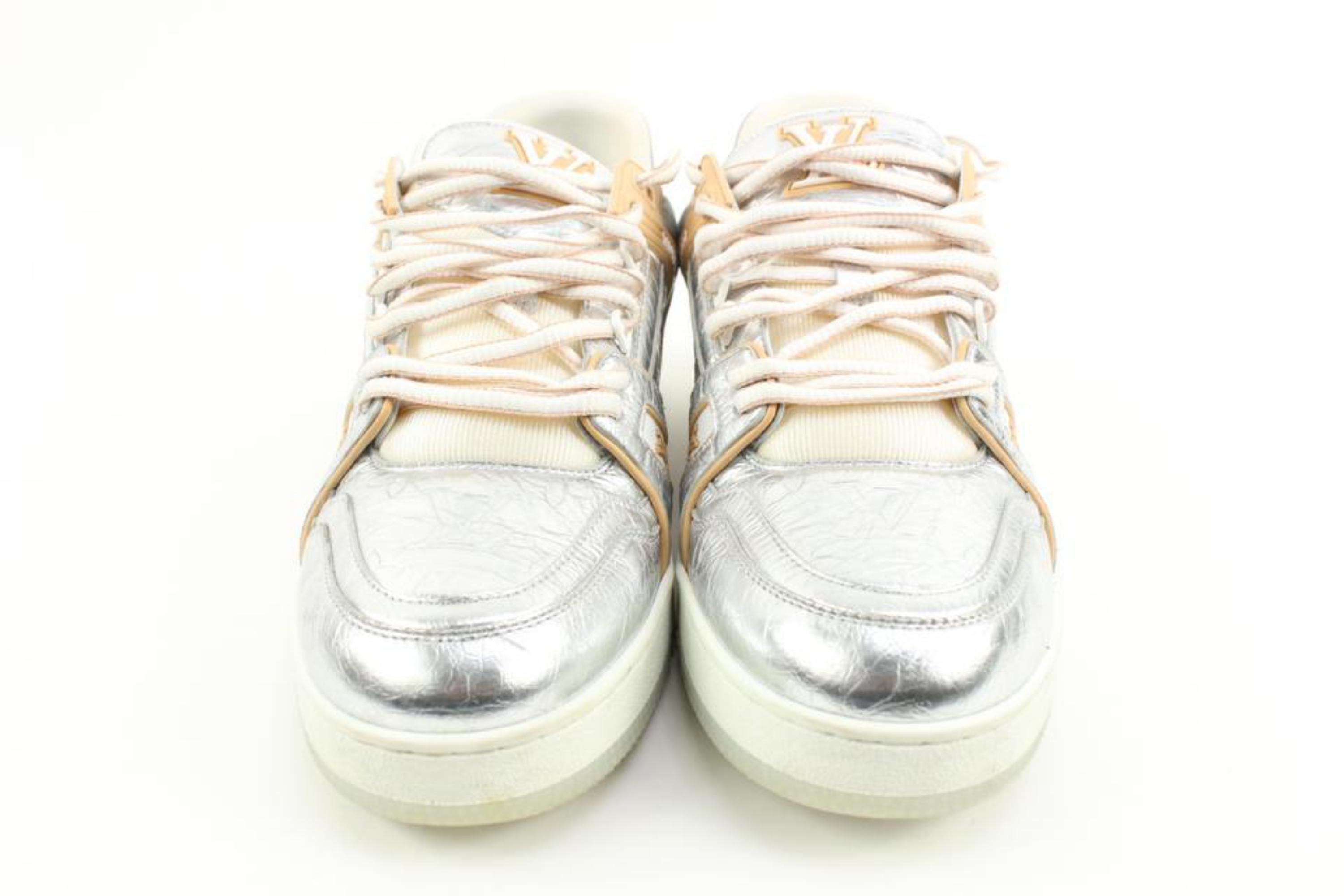 Louis Vuitton Mens 11 Virgil Abloh Tin Foil Silver Beige Tan Trainer Sneaker  In Good Condition In Dix hills, NY