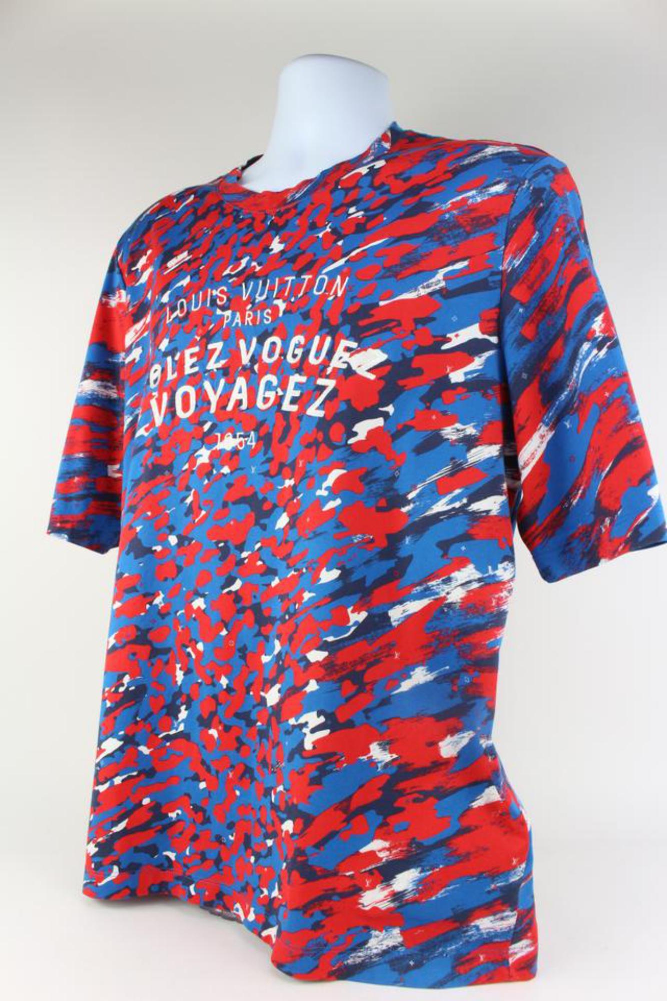 Louis Vuitton Men's 3XL 4L Red x Blue Camo Volez Voguez Voyagez T-Shirt Tee 1116 5
