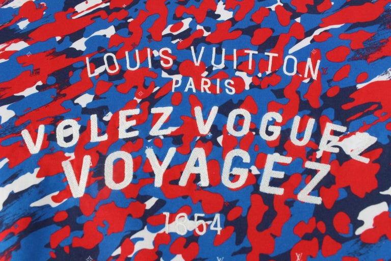 Louis Vuitton Men's 3XL 4L Red x Blue Camo Volez Voguez Voyagez T
