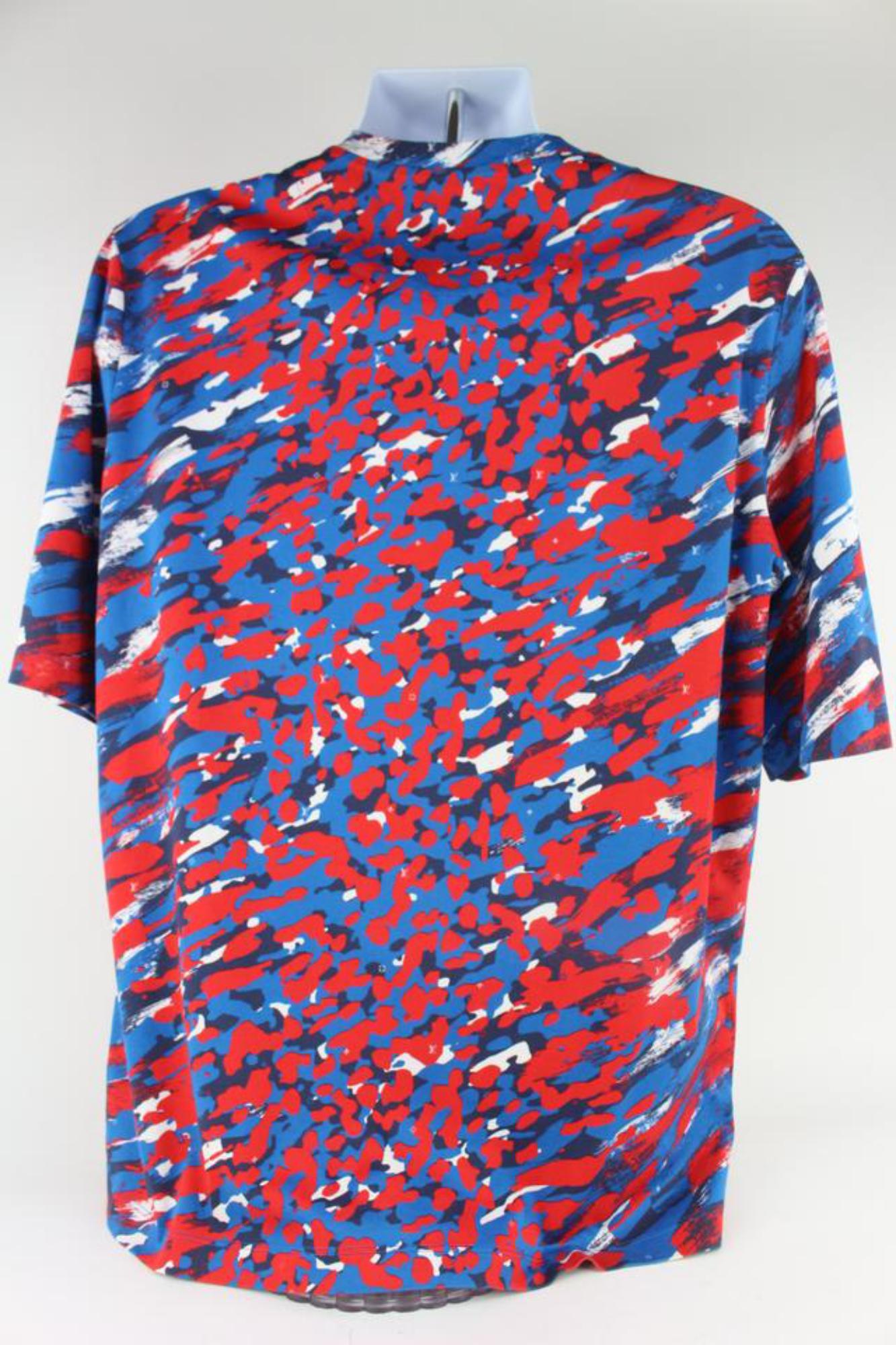 Louis Vuitton Men's 3XL 4L Red x Blue Camo Volez Voguez Voyagez T-Shirt Tee 1116 1