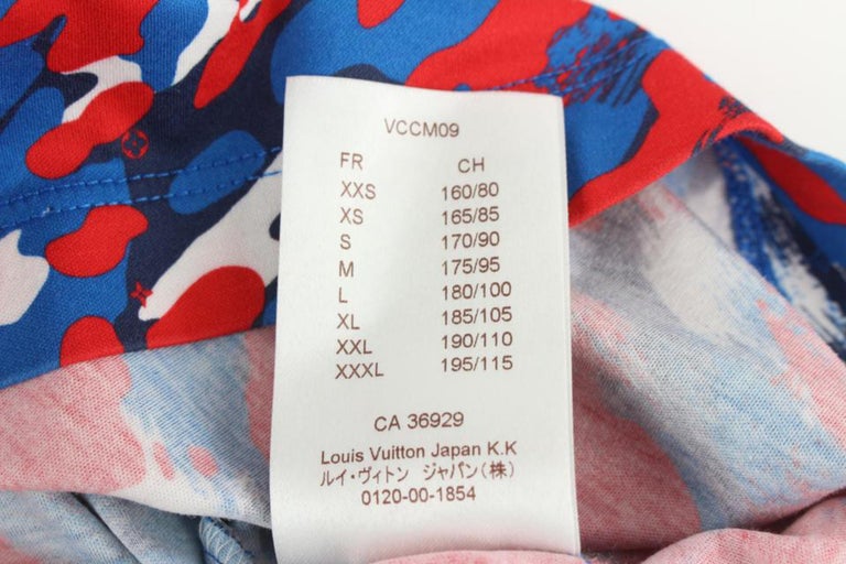 Louis Vuitton Men's 3XL 4L Red x Blue Camo Volez Voguez Voyagez T-Shirt Tee  1116 at 1stDibs
